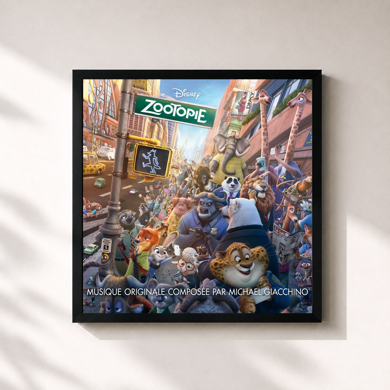 #noir Tableau carré de l'album Zootopie (Bande Originale du Film) de Michael Giacchino, cadre noir 32x32 cm