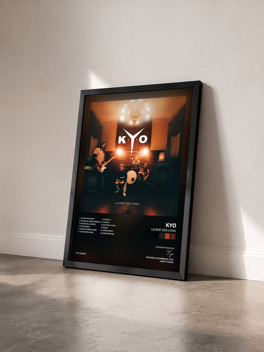#noir La part des lions by Kyo as a framed art print seen at an angle, black frame