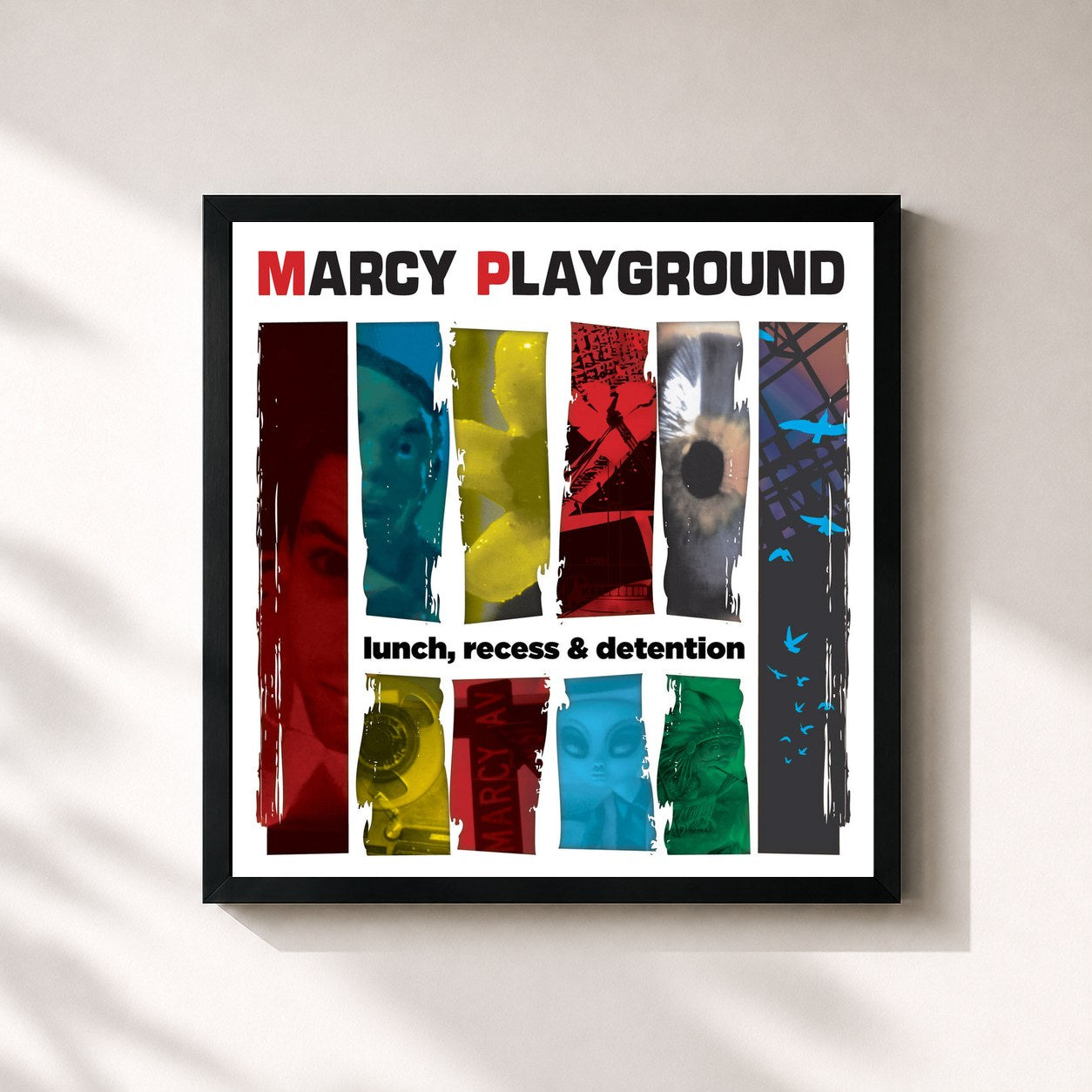 #noir Tableau carré de l'album Lunch, Recess & Detention de Marcy Playground, cadre noir 32x32 cm