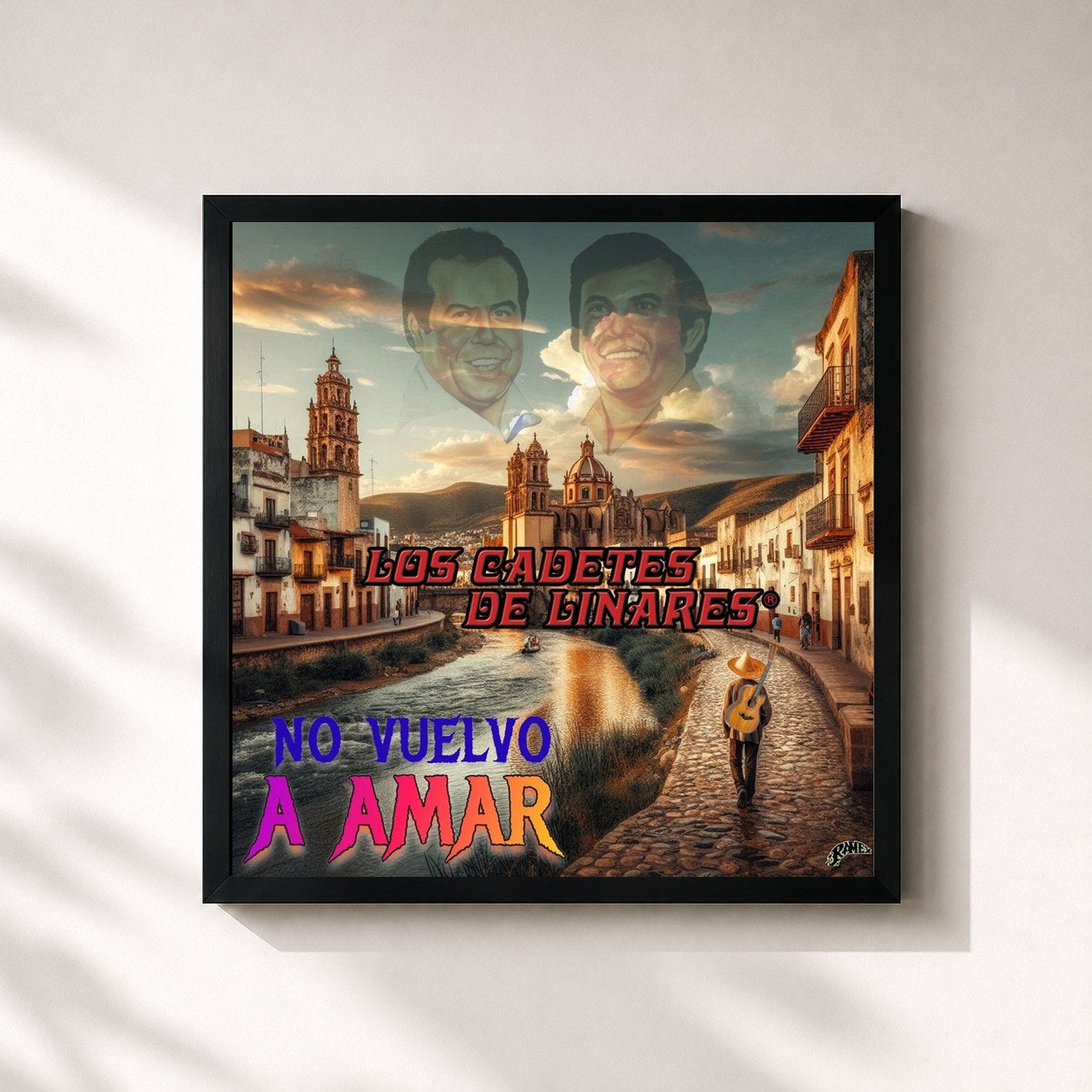 #noir Tableau carré de l'album No Vuelvo A Amar de Los Cadetes De Linares, cadre noir 32x32 cm