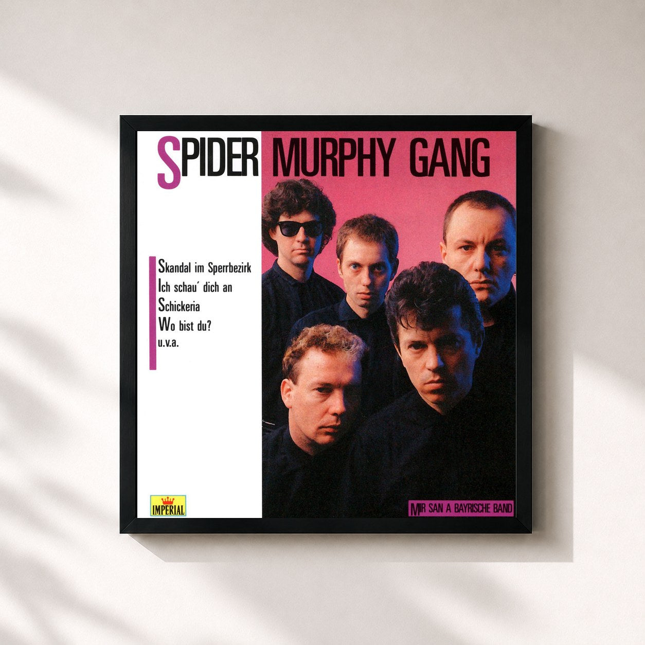 #noir Tableau carré de l'album Mir San A Bayrische Band de Spider Murphy Gang, cadre noir 32x32 cm