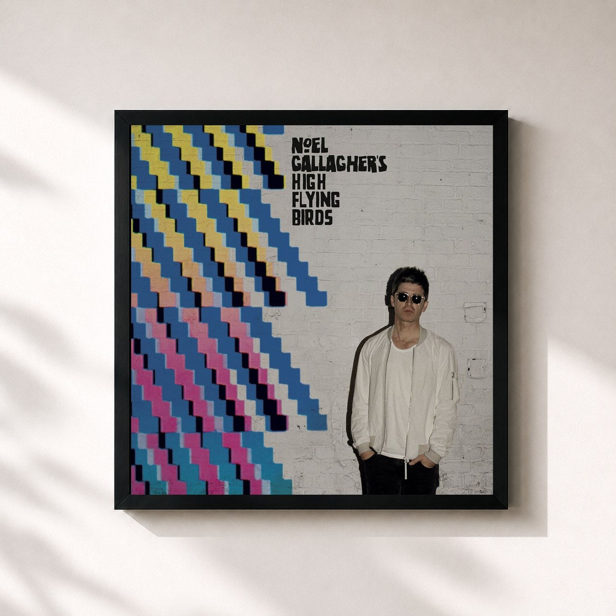 #noir Tableau carré de l'album Where the City Meets the Sky de Noel Gallagher's High Flying Birds, cadre noir 32x32 cm