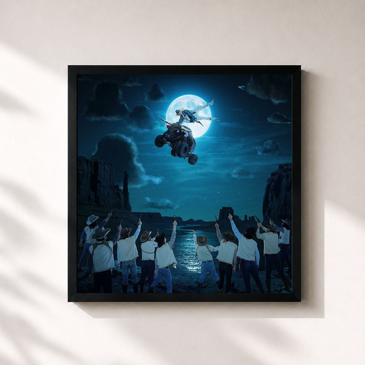 #noir Tableau carré de l'album Cowboy Tears Drown the World in a Swimming Pool of Sorrow (Deluxe) de Oliver Tree, cadre noir 32x32 cm