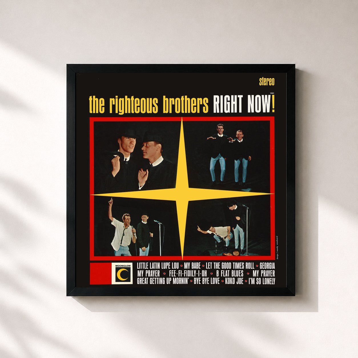 #noir Tableau carré de l'album Right Now! de The Righteous Brothers, cadre noir 32x32 cm