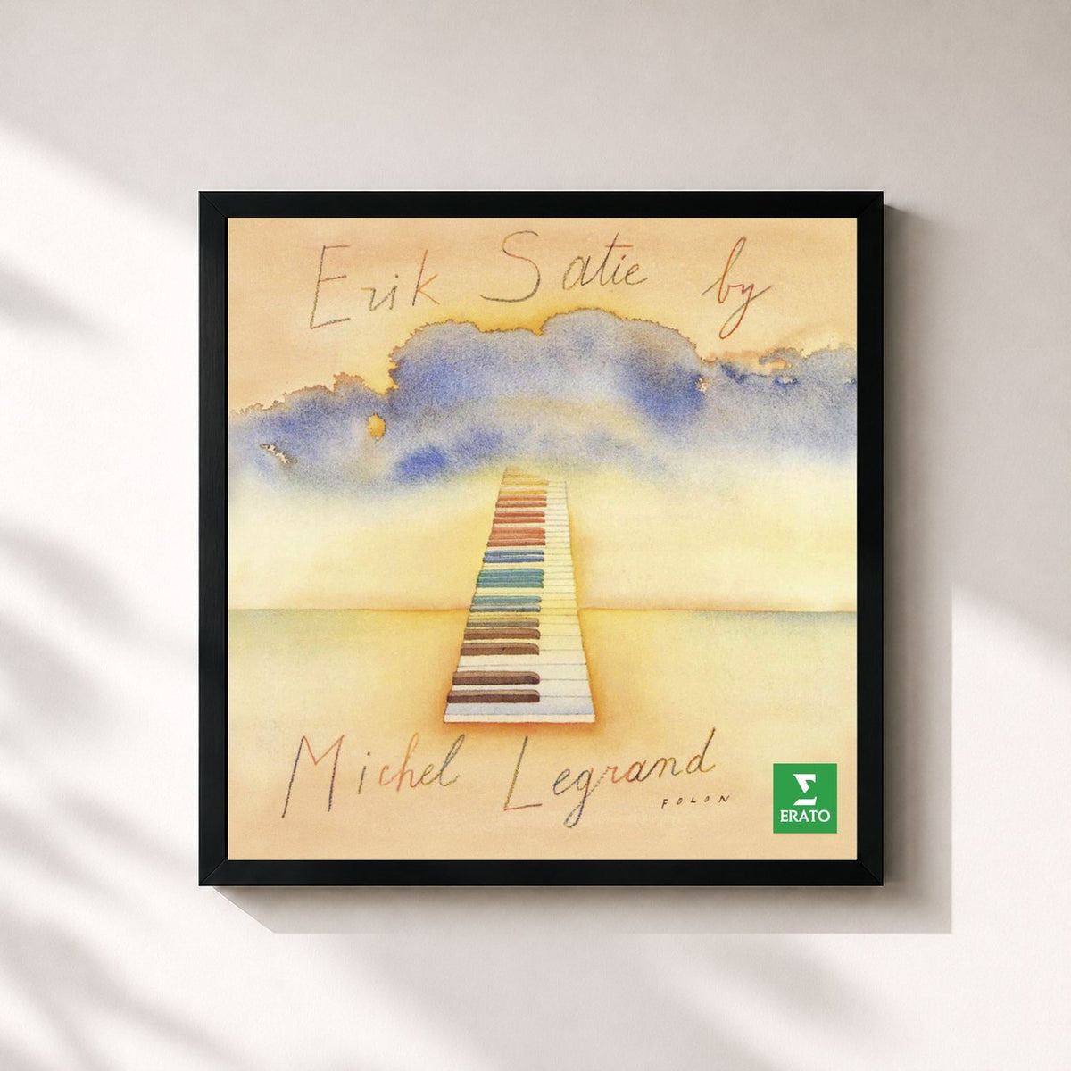 #noir Tableau carré de l'album Satie: Piano Works de Michel Legrand, cadre noir 32x32 cm