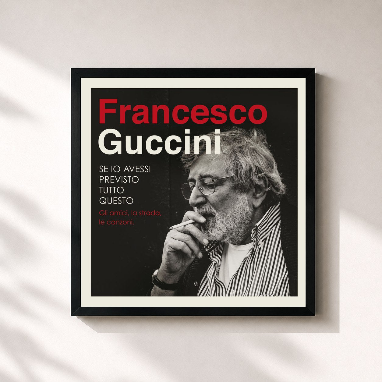 #noir Tableau carré de l'album Se Io Avessi Previsto Tutto Questo... La Strada, Gli Amici, Le Canzoni de Francesco Guccini, cadre noir 32x32 cm
