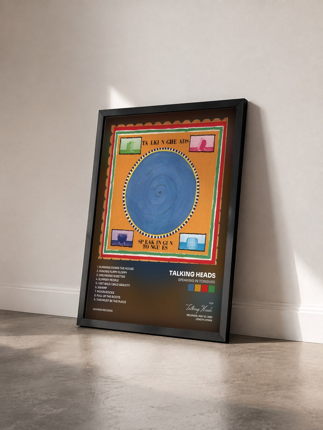 #noir Speaking in Tongues di Talking Heads in stampa incorniciata vista di tre quarti, cornice nera