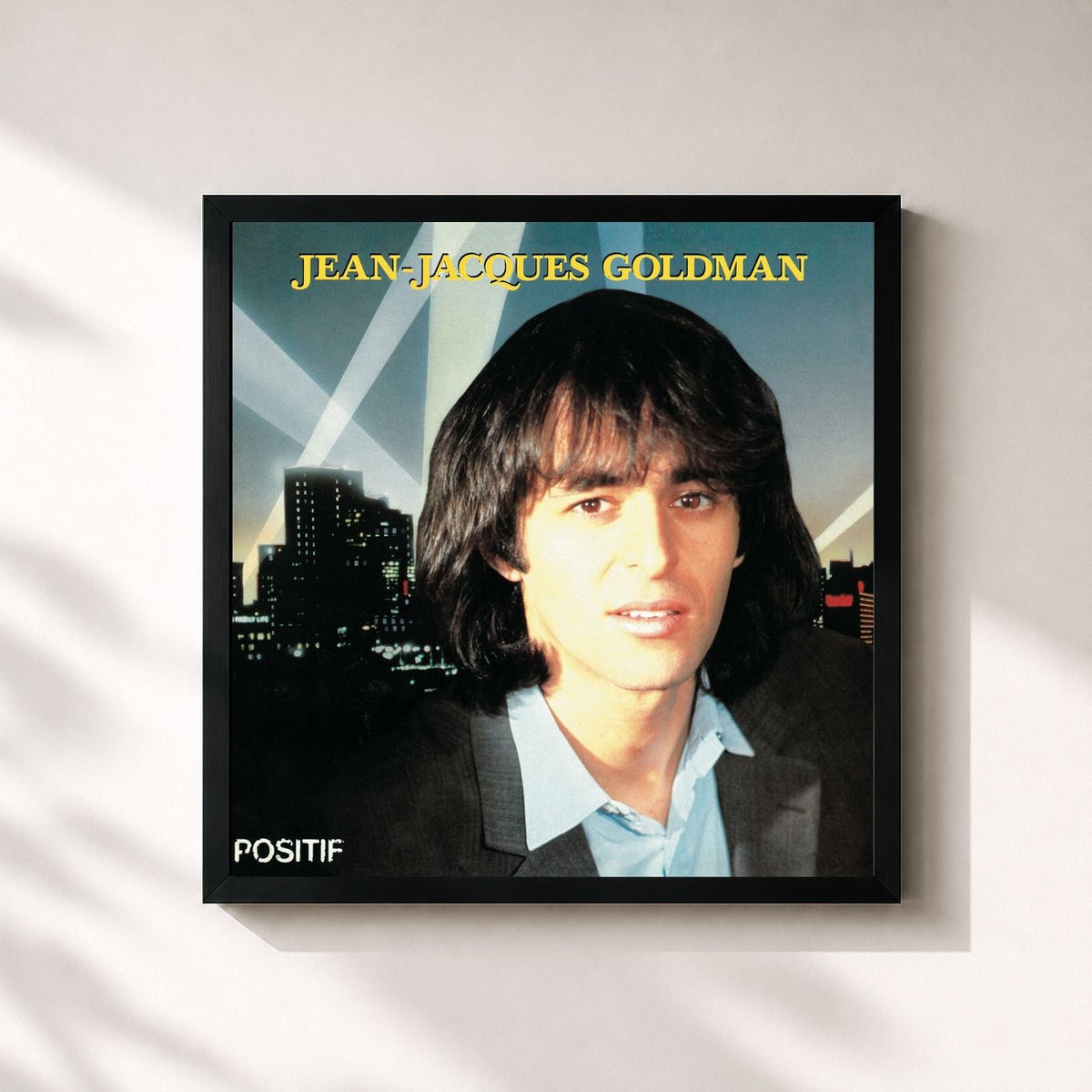 #noir Tableau carré de l'album Positif de Jean-Jacques Goldman, cadre noir 32x32 cm