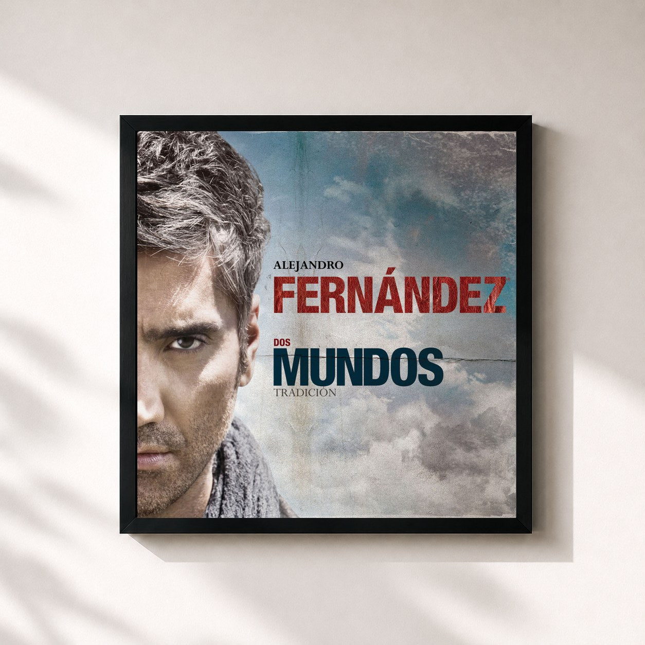#noir Tableau carré de l'album Dos Mundos Tradición de Alejandro Fernández, cadre noir 32x32 cm