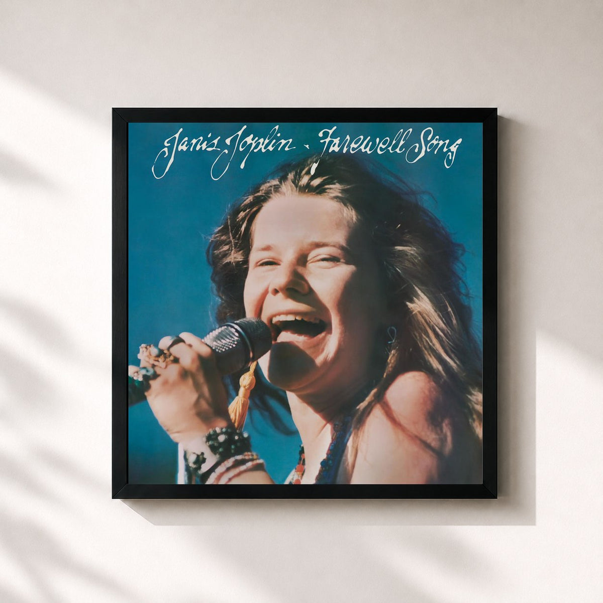 #noir Farewell Song by Janis Joplin as a square framed art print, black 32x32 cm frame