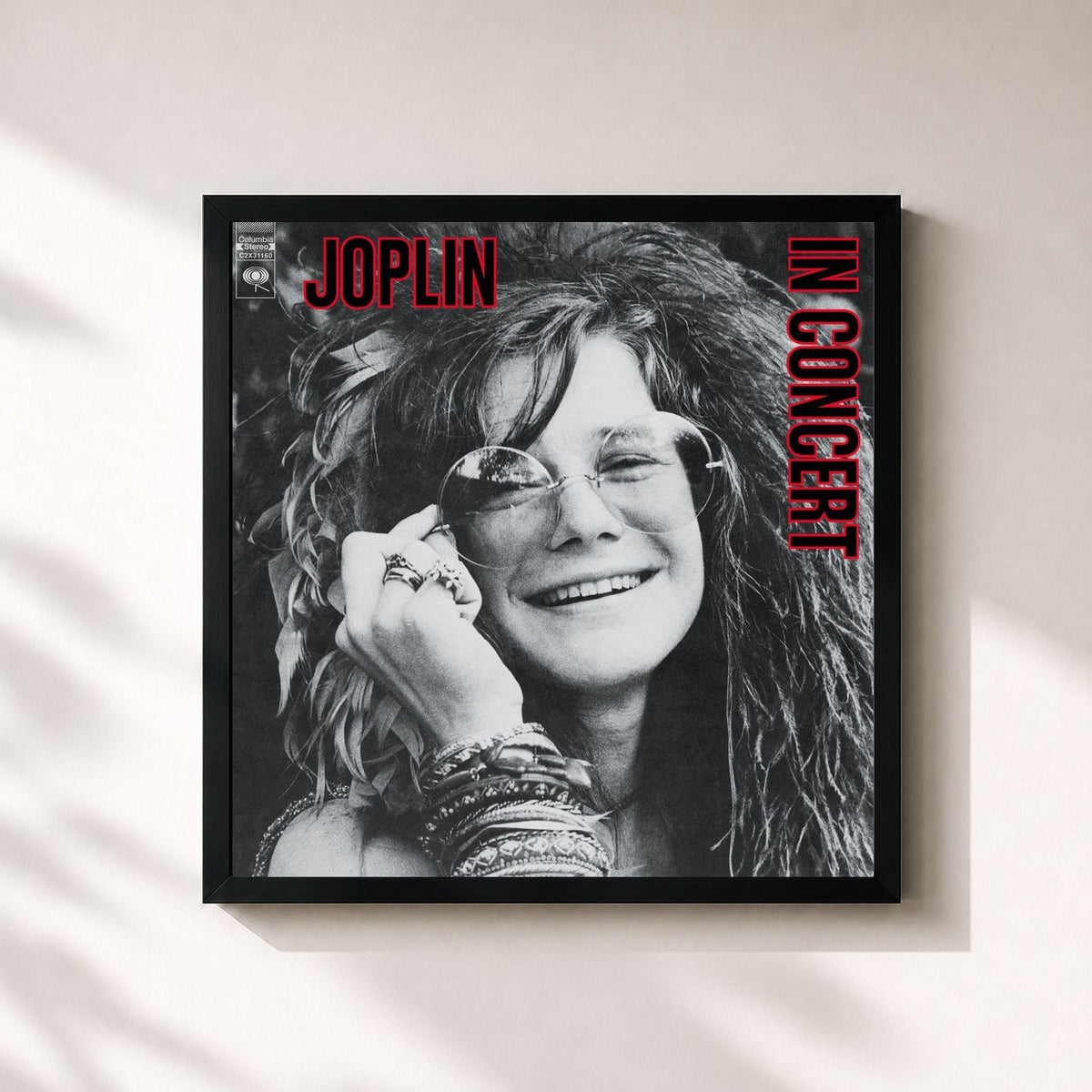 #noir Joplin In Concert by Janis Joplin as a square framed art print, black 32x32 cm frame