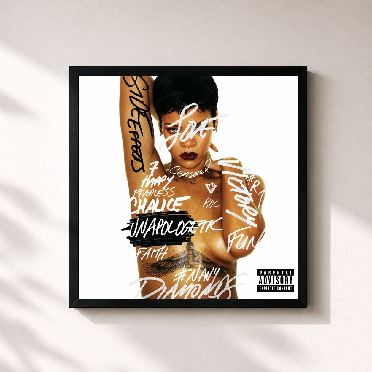 #noir Unapologetic di Rihanna in stampa quadrata incorniciata, cornice nera 32x32 cm