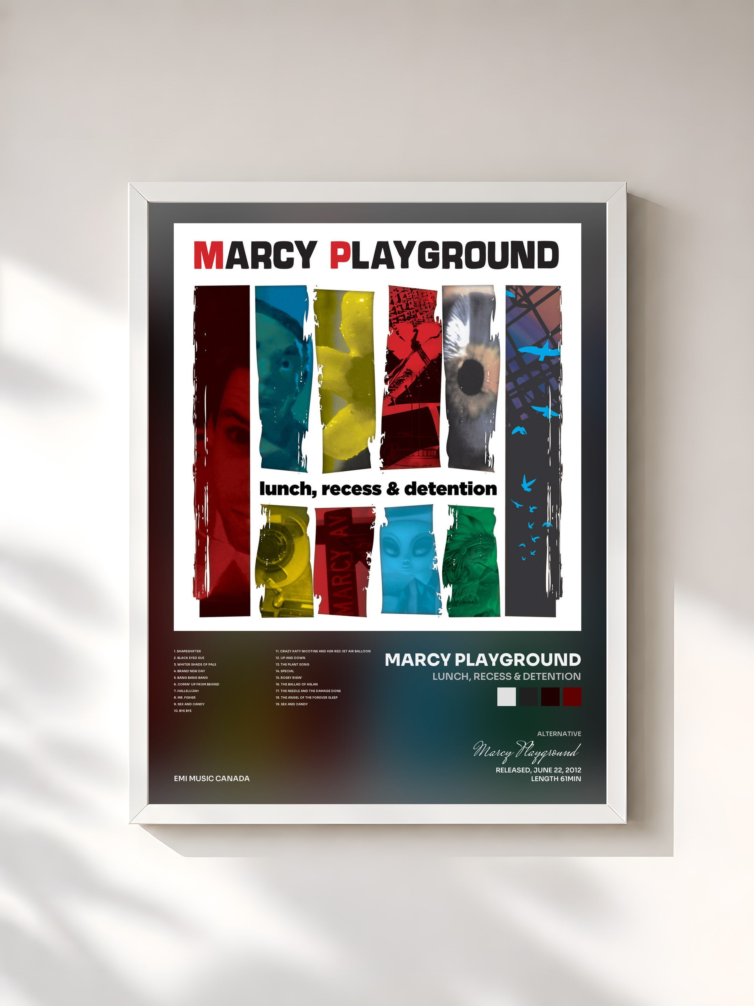 #blanc Tableau de l'album Lunch, Recess & Detention de Marcy Playground, cadre blanc, imprimé et encadré en France