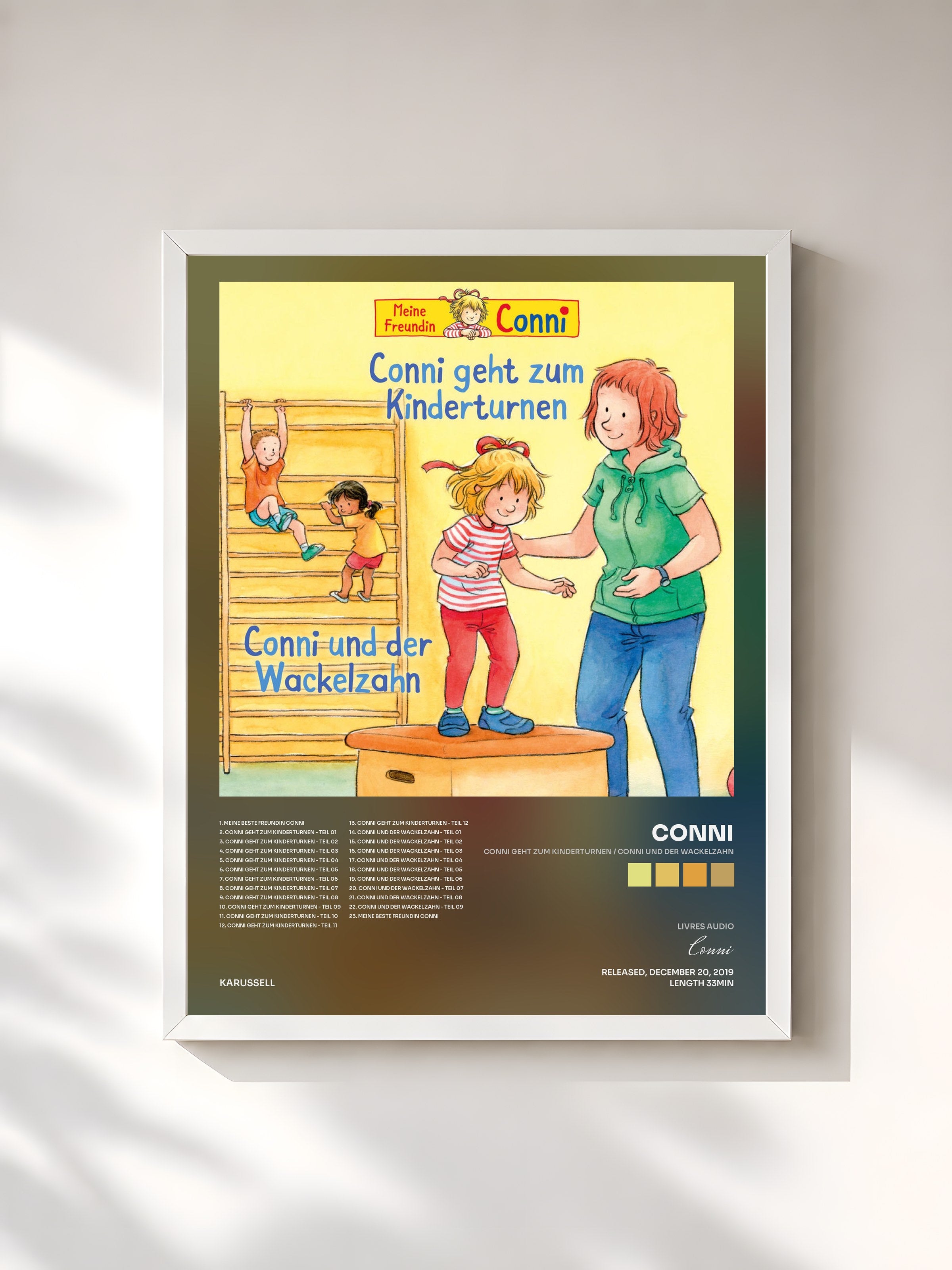 #blanc Tableau de l'album Conni geht zum Kinderturnen / Conni und der Wackelzahn de Conni, cadre blanc, imprimé et encadré en France