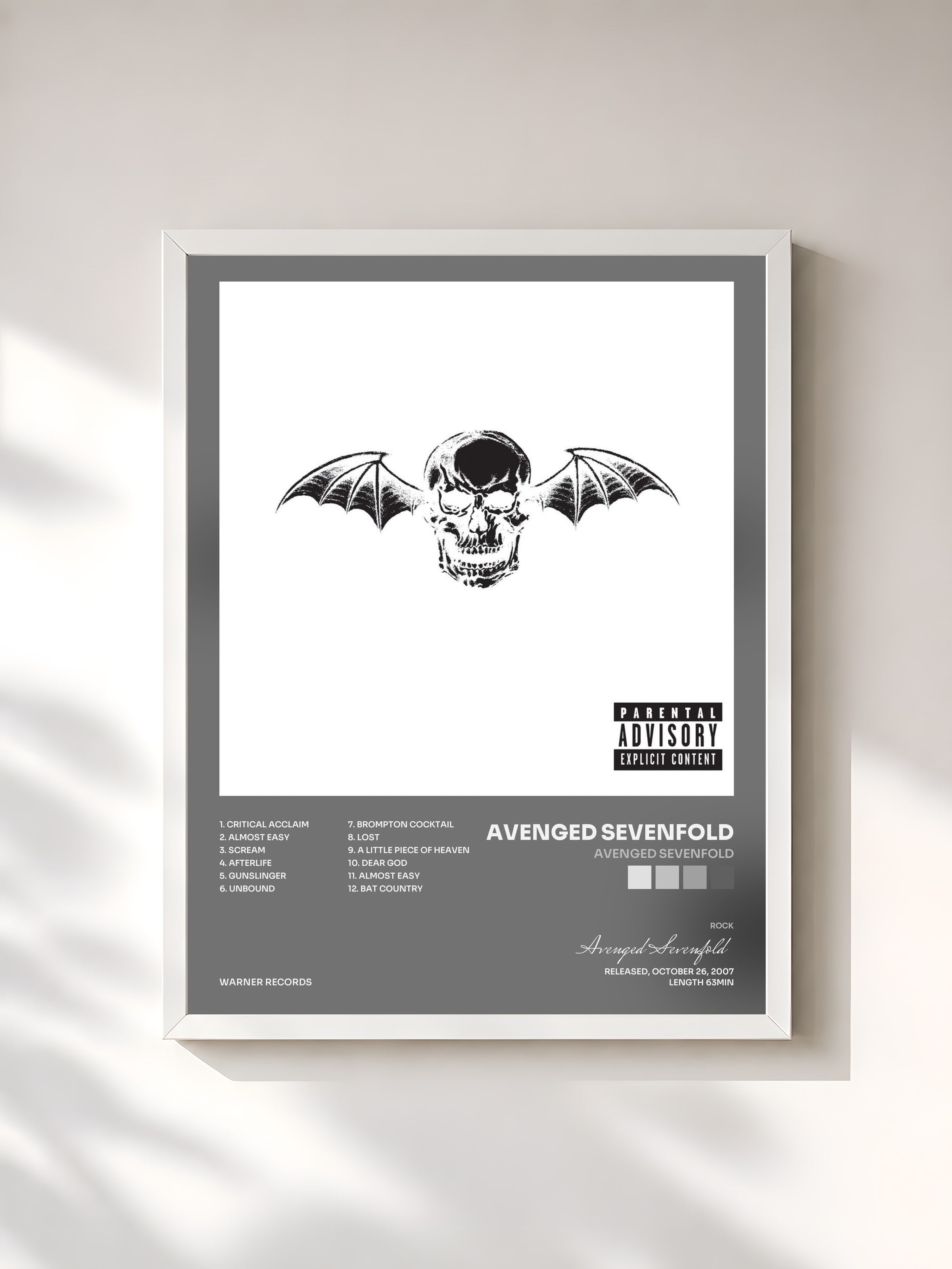 #blanc Avenged Sevenfold by Avenged Sevenfold as a framed art print, white frame, printed and framed in France
