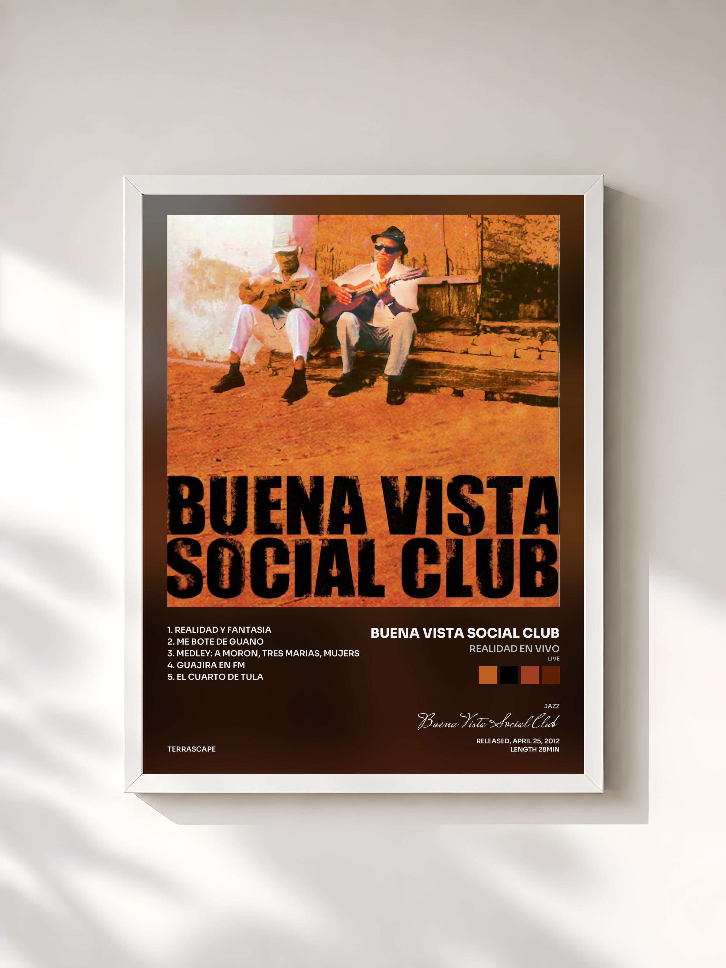 #blanc Tableau de l'album Realidad en Vivo (Live) de Buena Vista Social Club, cadre blanc, imprimé et encadré en France