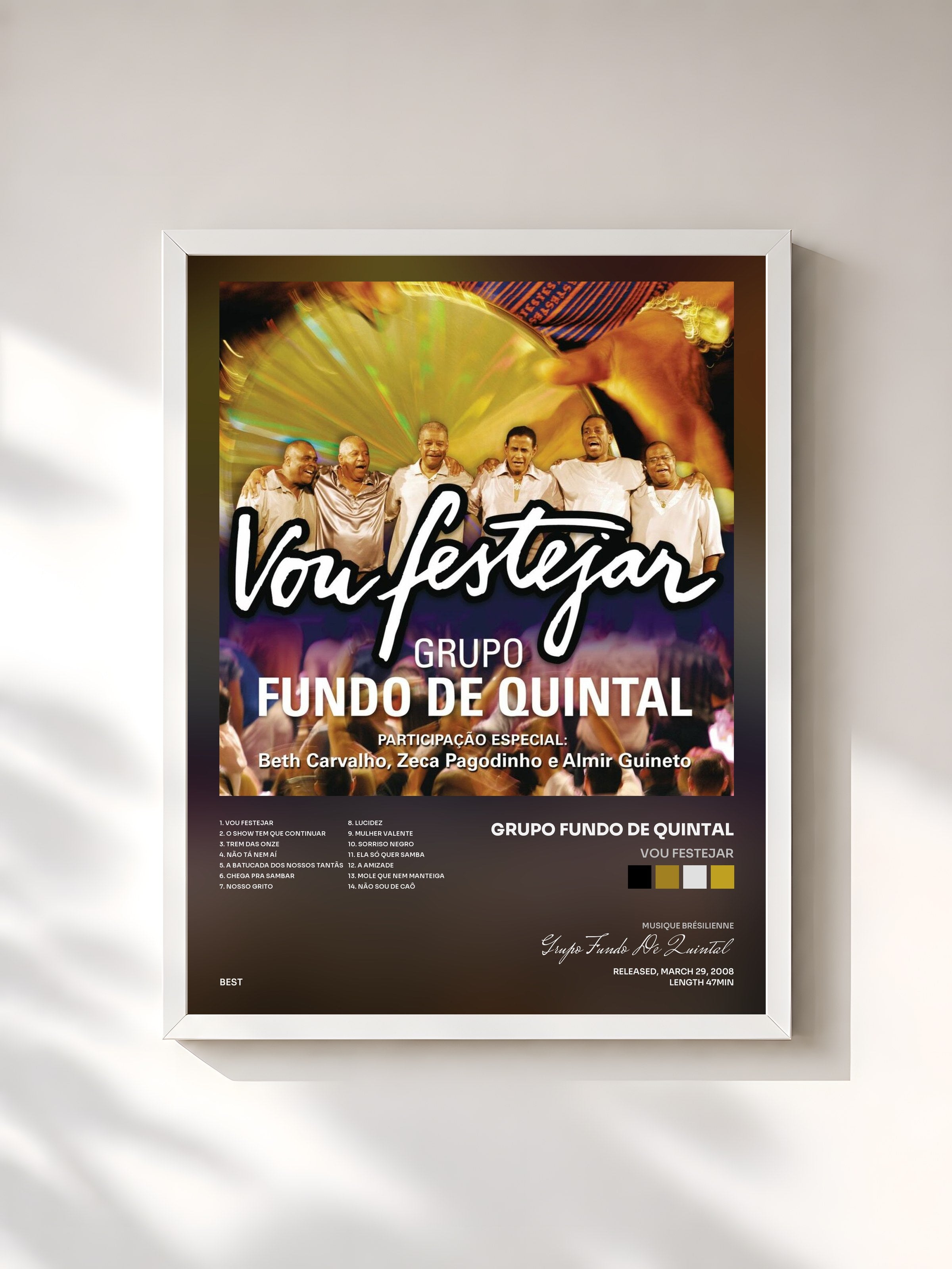#blanc Tableau de l'album Vou Festejar de Grupo Fundo De Quintal, cadre blanc, imprimé et encadré en France