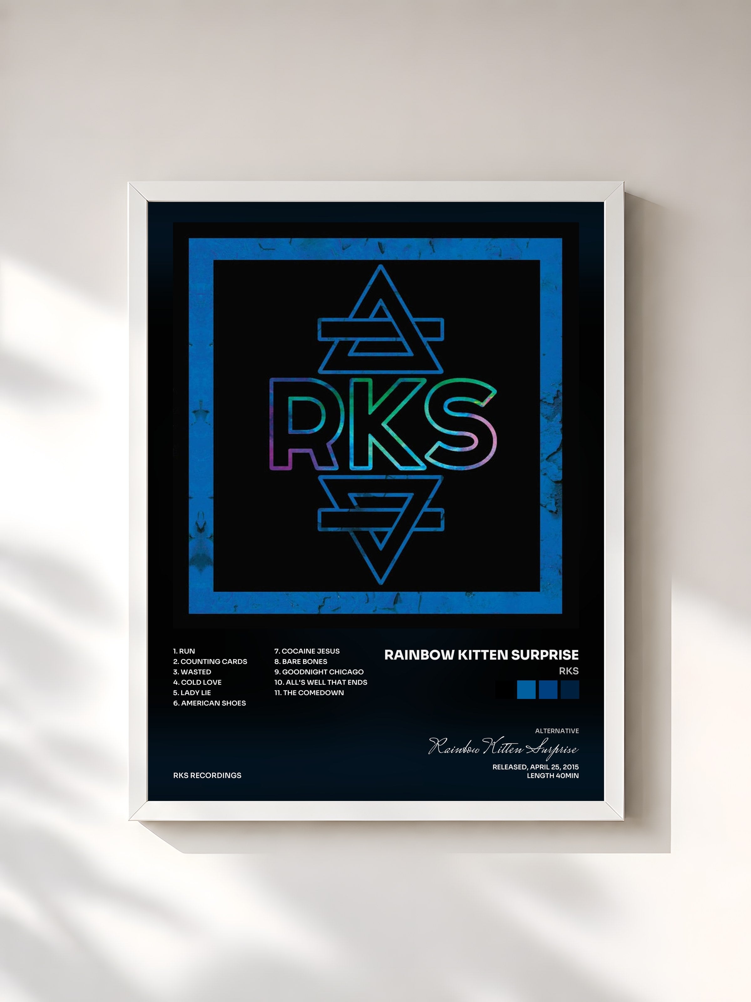#blanc Tableau de l'album RKS de Rainbow Kitten Surprise, cadre blanc, imprimé et encadré en France