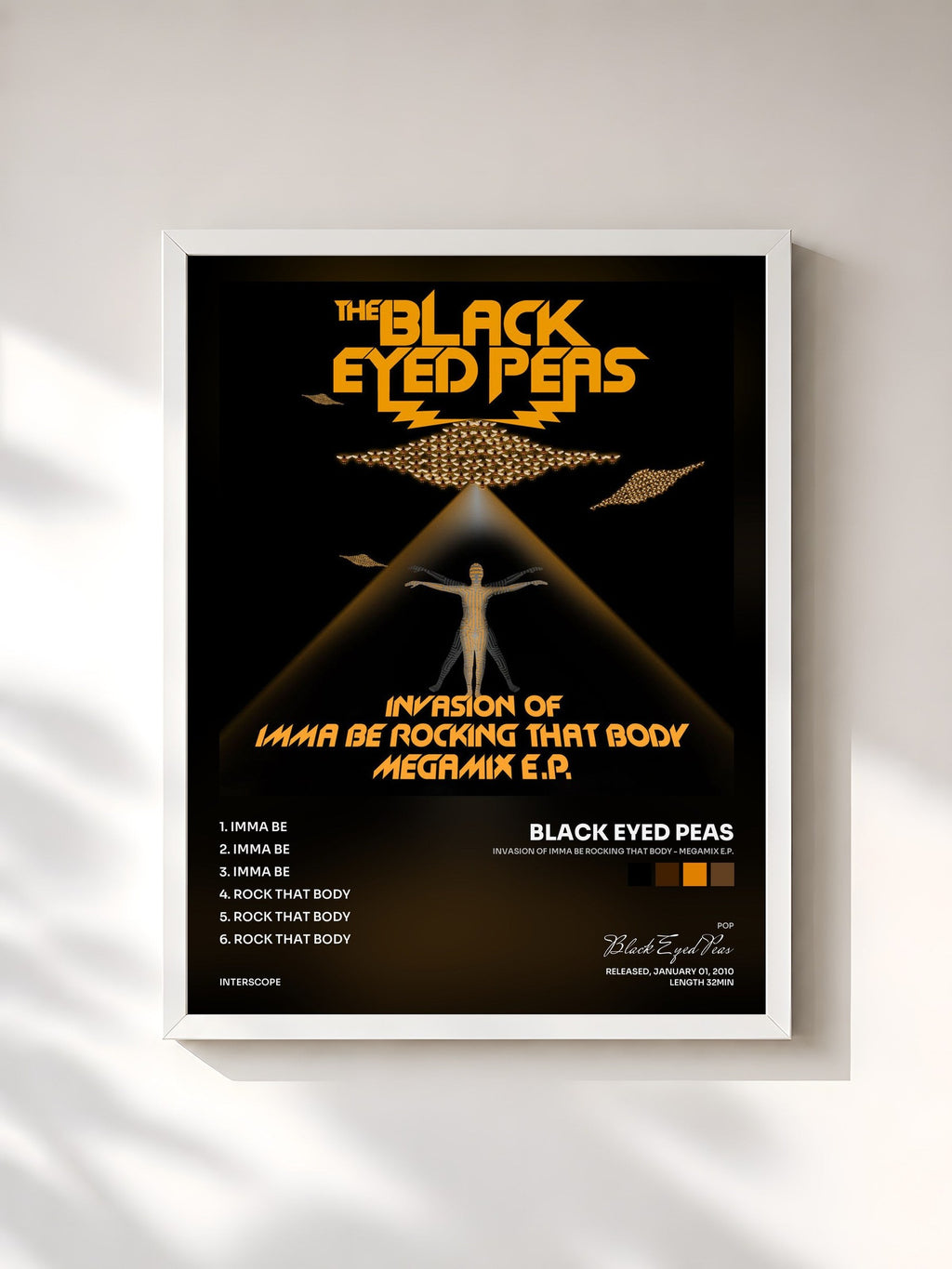 #blanc Invasion Of Imma Be Rocking That Body - Megamix E.P. de Black Eyed Peas en lámina enmarcada, marco blanco, impresa y enmarcada en Francia