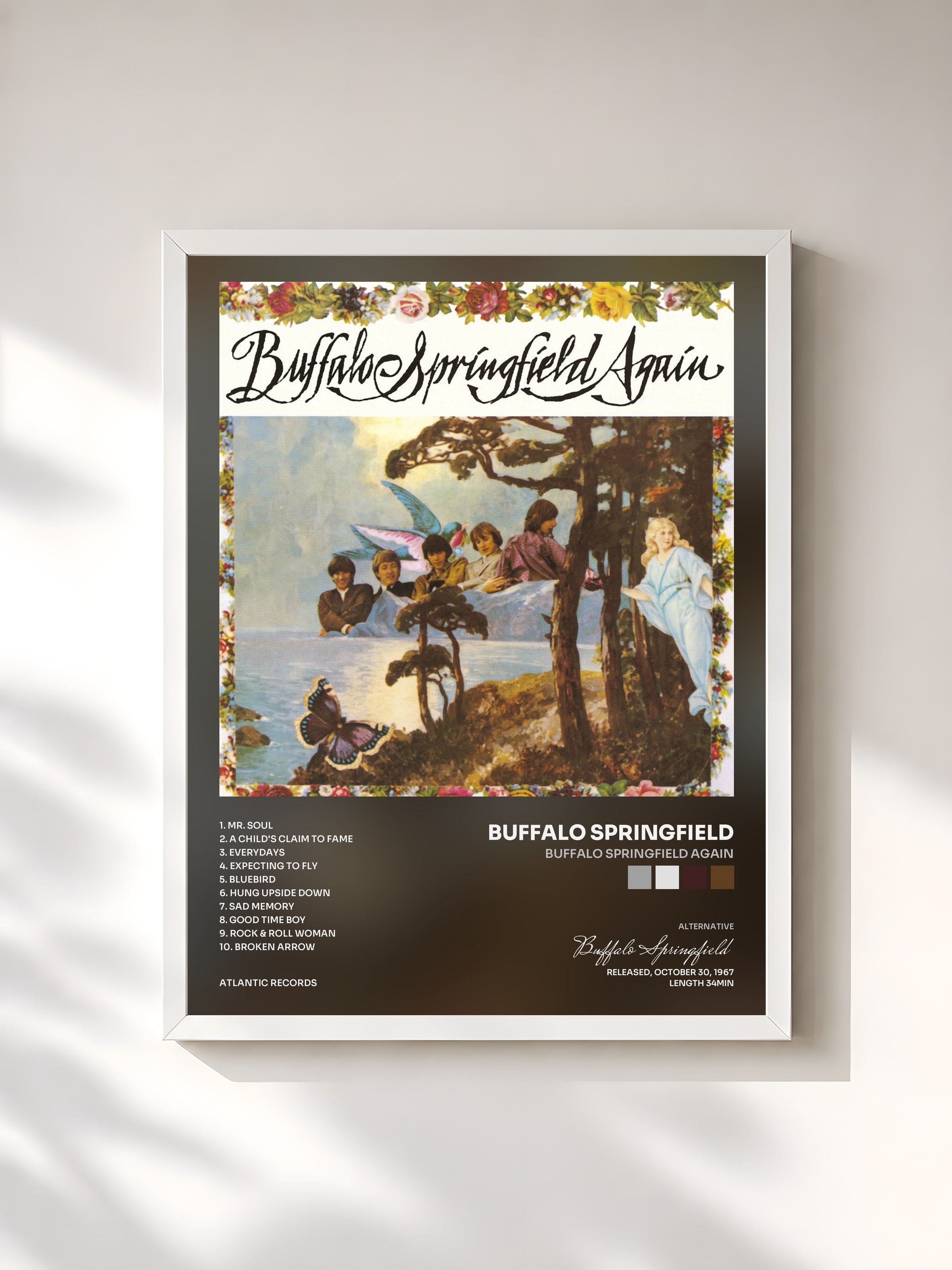 #blanc Tableau de l'album Buffalo Springfield Again de Buffalo Springfield, cadre blanc, imprimé et encadré en France