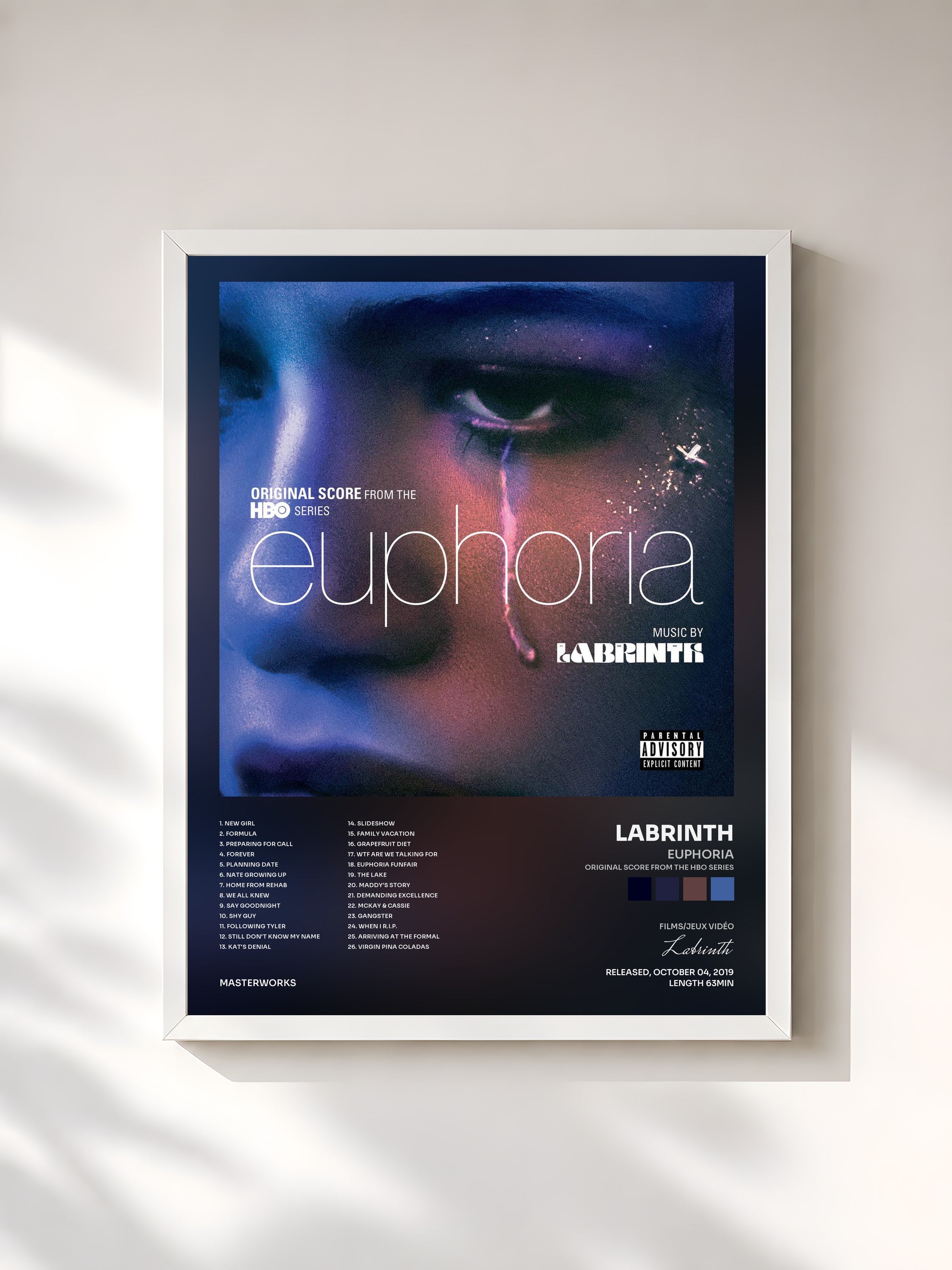 #blanc Tableau de l'album Euphoria (Original Score from the HBO Series) de Labrinth, cadre blanc, imprimé et encadré en France
