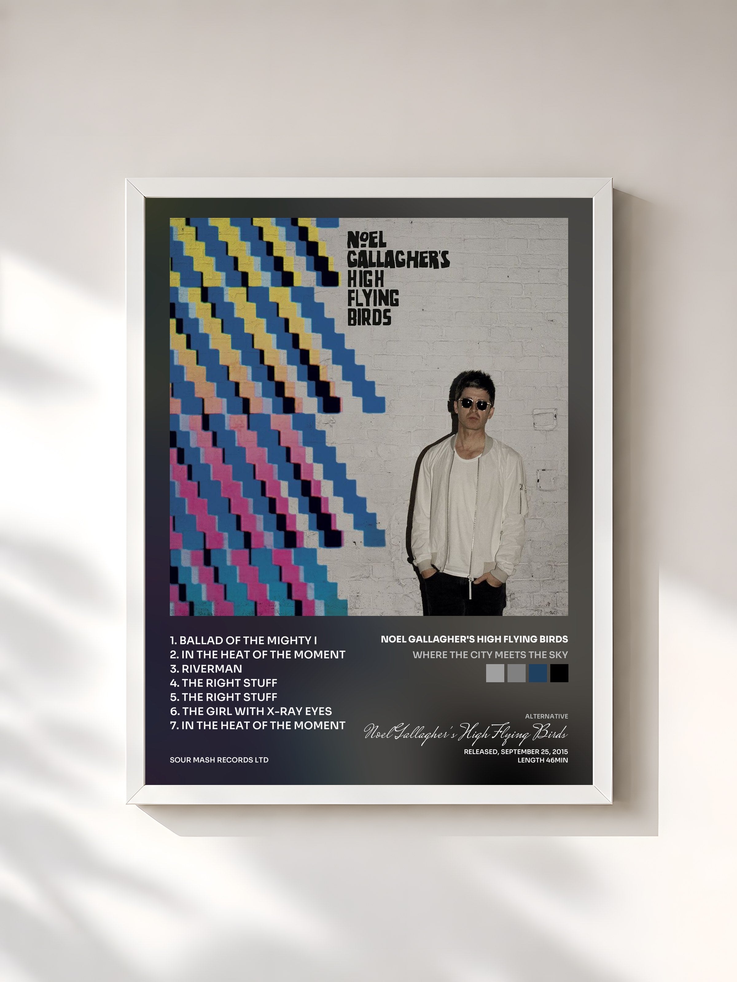 #blanc Tableau de l'album Where the City Meets the Sky de Noel Gallagher's High Flying Birds, cadre blanc, imprimé et encadré en France