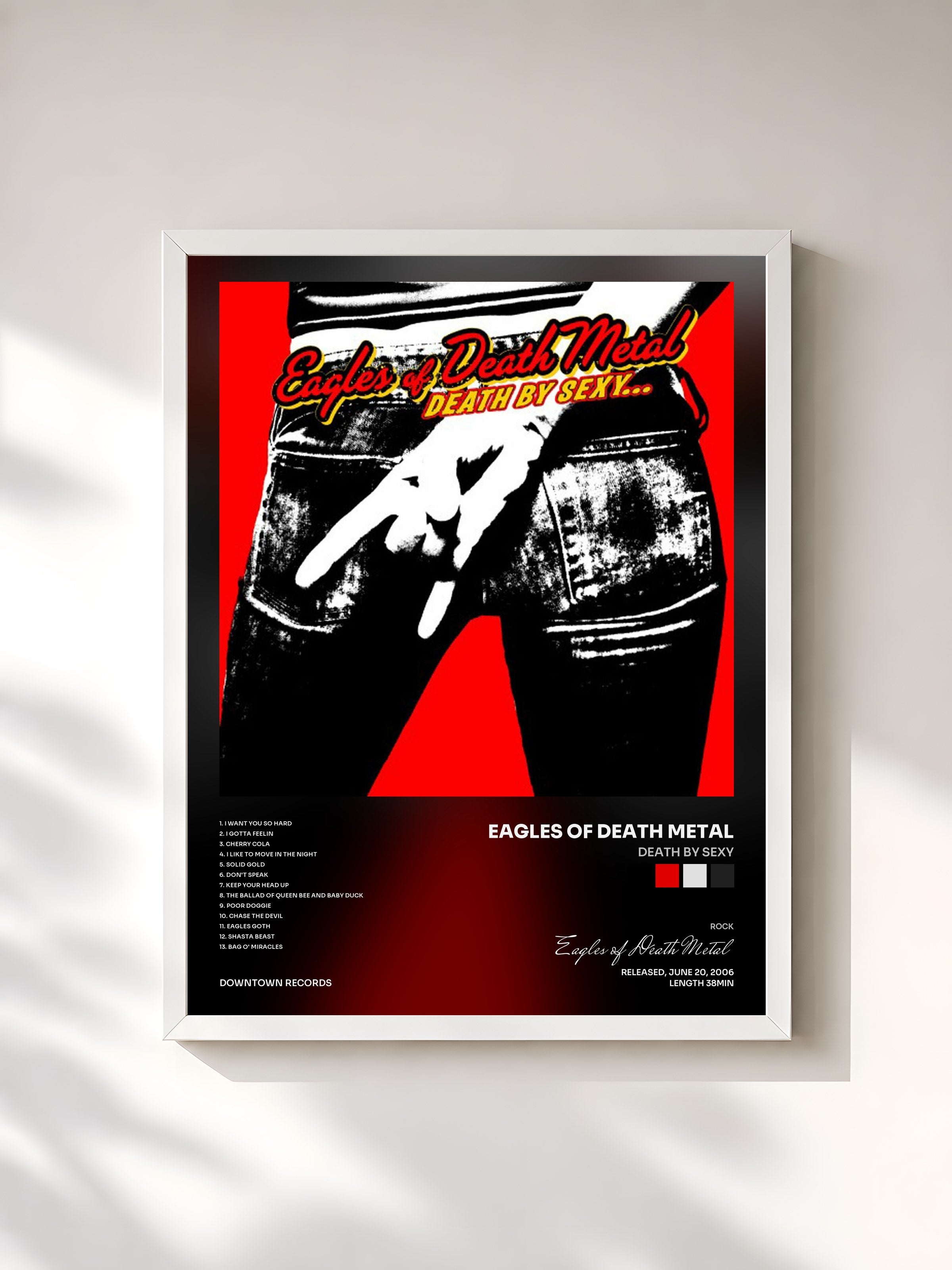 #blanc Tableau de l'album Death By Sexy de Eagles of Death Metal, cadre blanc, imprimé et encadré en France