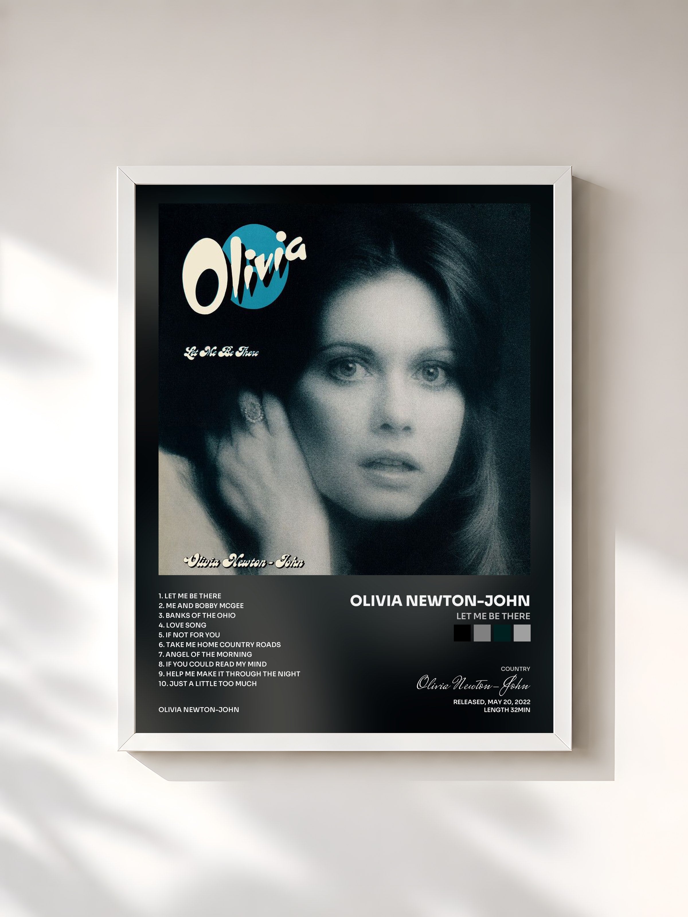 #blanc Tableau de l'album Let Me Be There de Olivia Newton-John, cadre blanc, imprimé et encadré en France