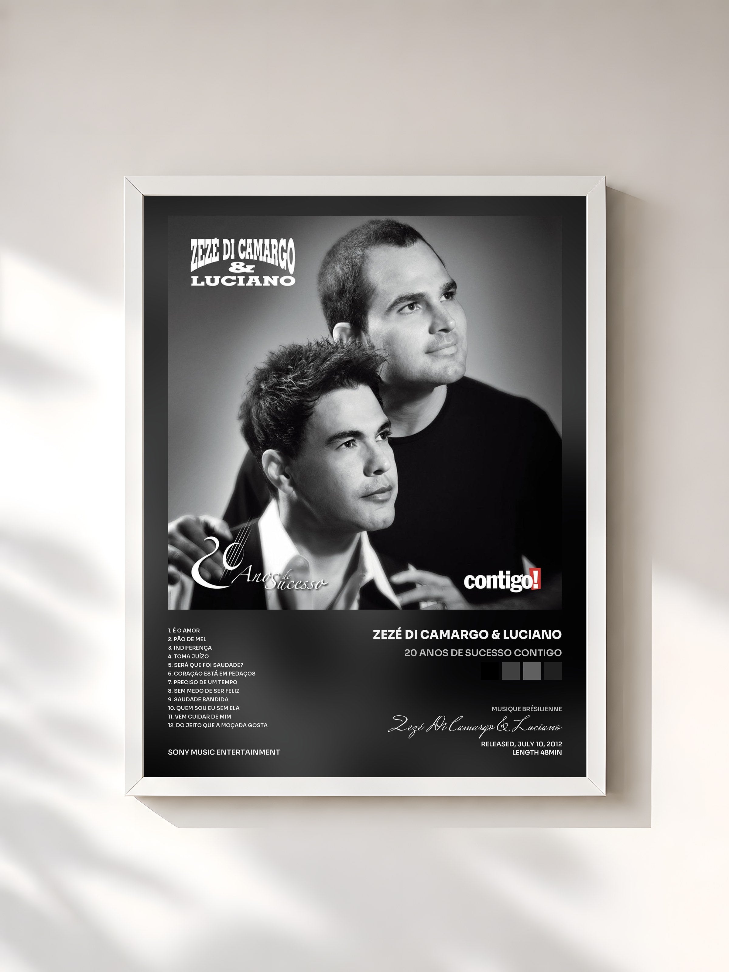 #blanc Tableau de l'album 20 Anos de Sucesso Contigo de Zezé Di Camargo & Luciano, cadre blanc, imprimé et encadré en France