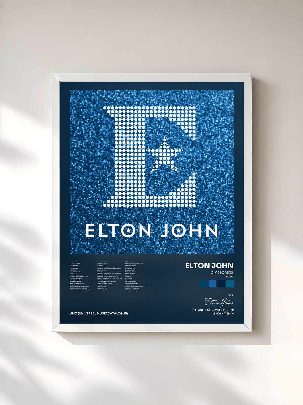 #blanc Tableau de l'album Diamonds (Deluxe) de Elton John, cadre blanc, imprimé et encadré en France