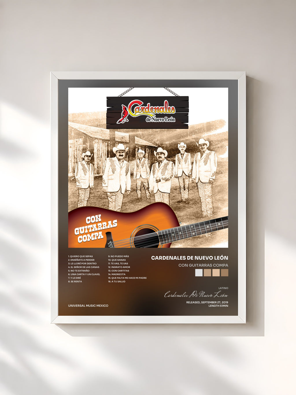 #blanc Con Guitarras Compa by Cardenales De Nuevo León as a framed art print, white frame, printed and framed in France