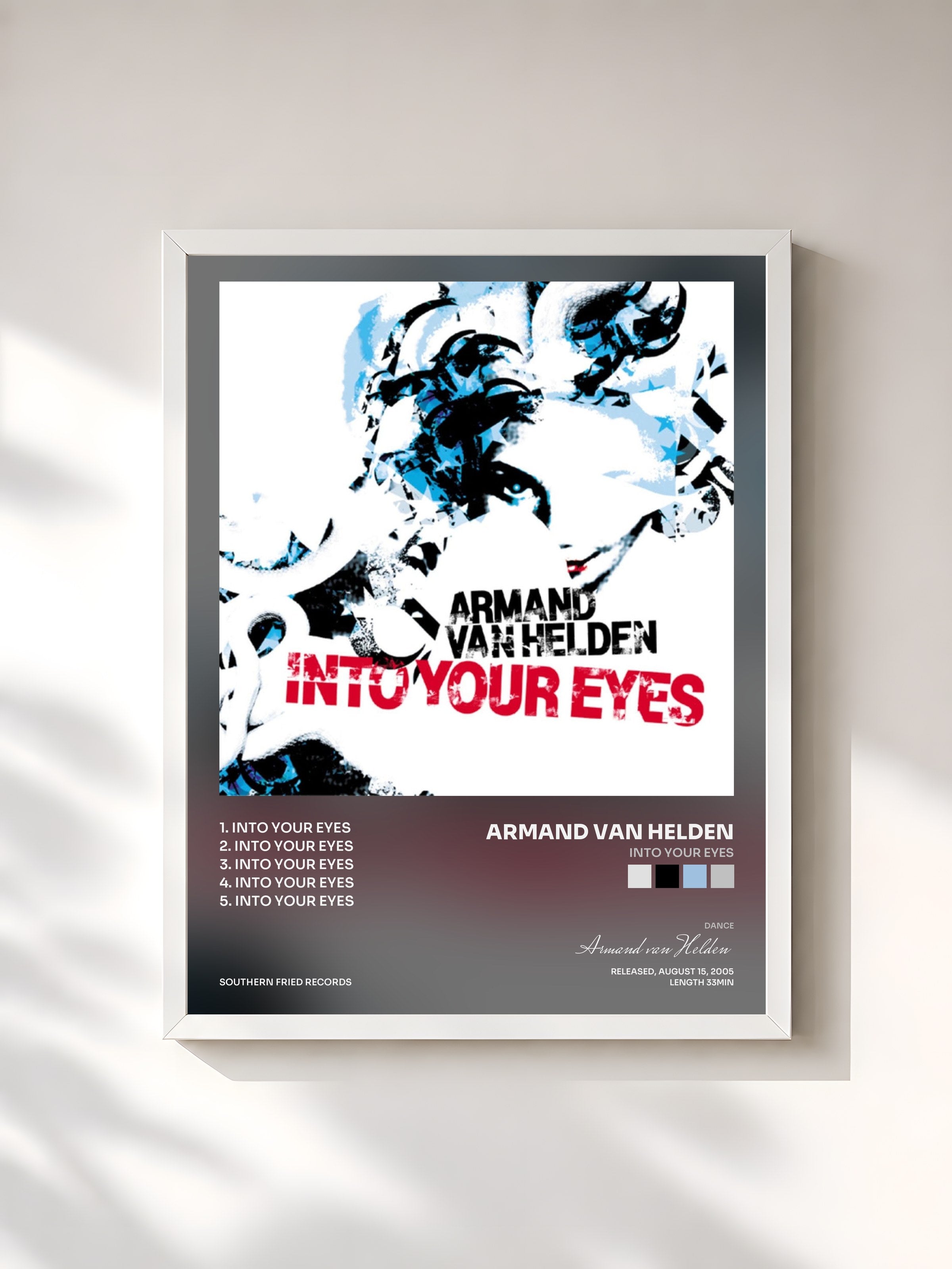 #blanc Tableau de l'album Into Your Eyes de Armand van Helden, cadre blanc, imprimé et encadré en France