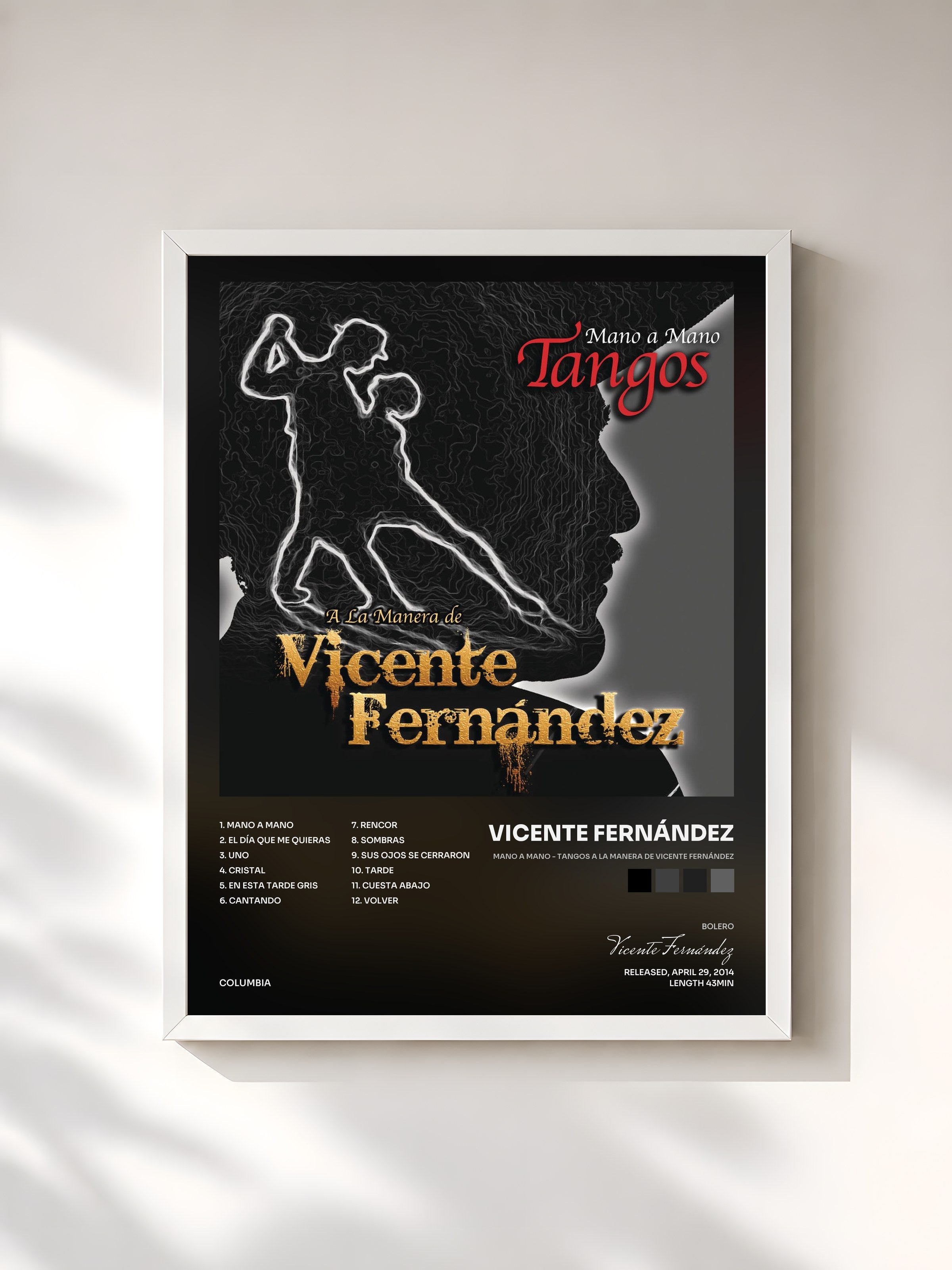 #blanc Tableau de l'album Mano a Mano - Tangos a la Manera de Vicente Fernández de Vicente Fernández, cadre blanc, imprimé et encadré en France