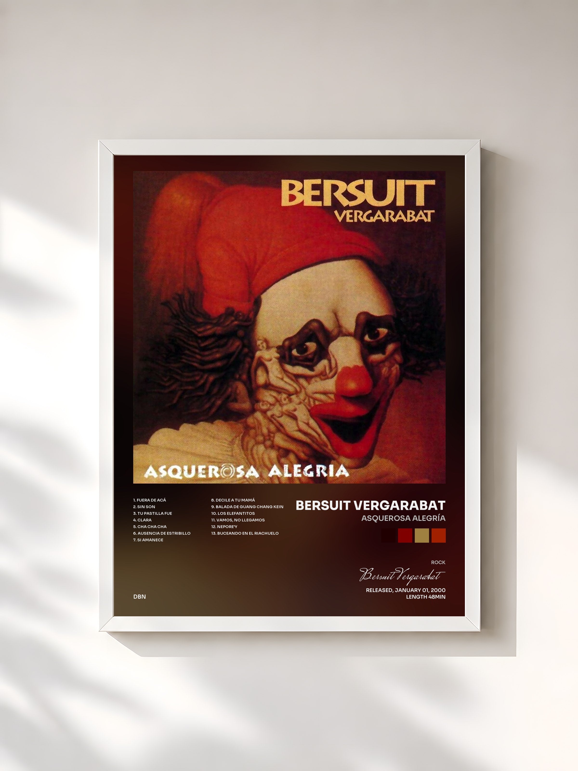 #blanc Tableau de l'album Asquerosa Alegría de Bersuit Vergarabat, cadre blanc, imprimé et encadré en France