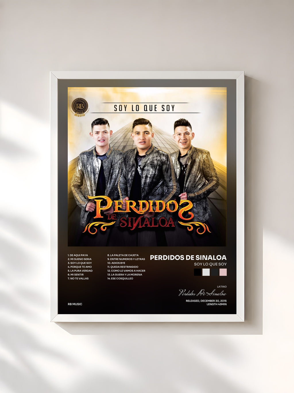 #blanc Tableau de l'album Soy Lo Que Soy de Perdidos De Sinaloa, cadre blanc, imprimé et encadré en France