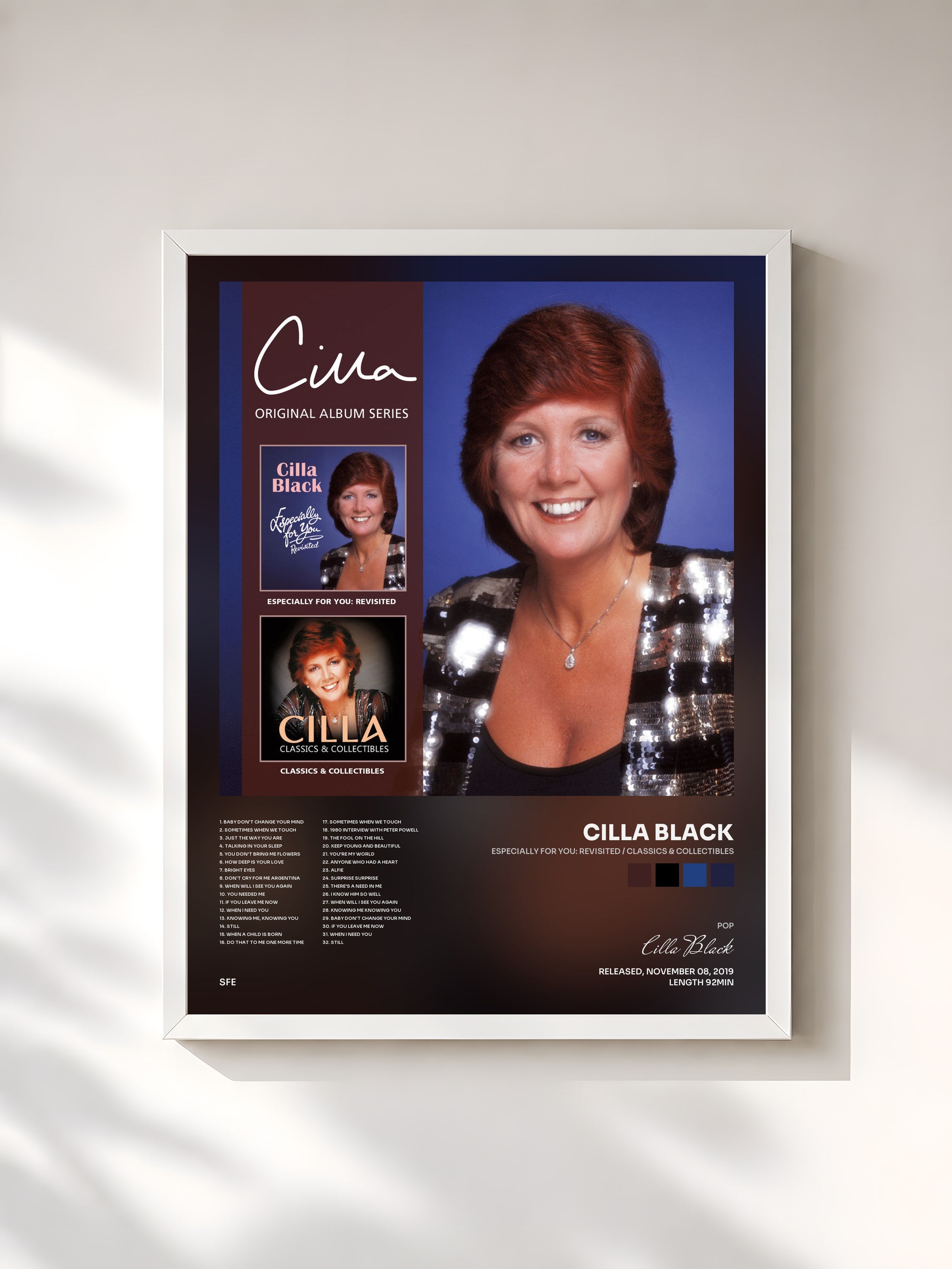 #blanc Tableau de l'album Especially For You: Revisited / Classics & Collectibles de Cilla Black, cadre blanc, imprimé et encadré en France