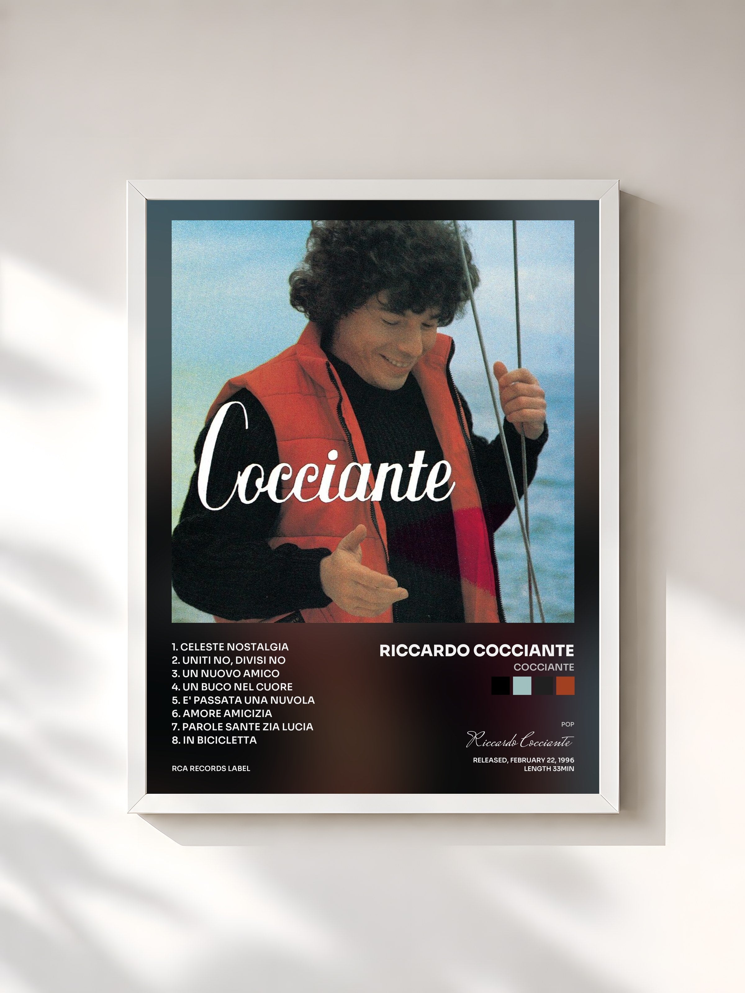 #blanc Tableau de l'album Cocciante de Riccardo Cocciante, cadre blanc, imprimé et encadré en France