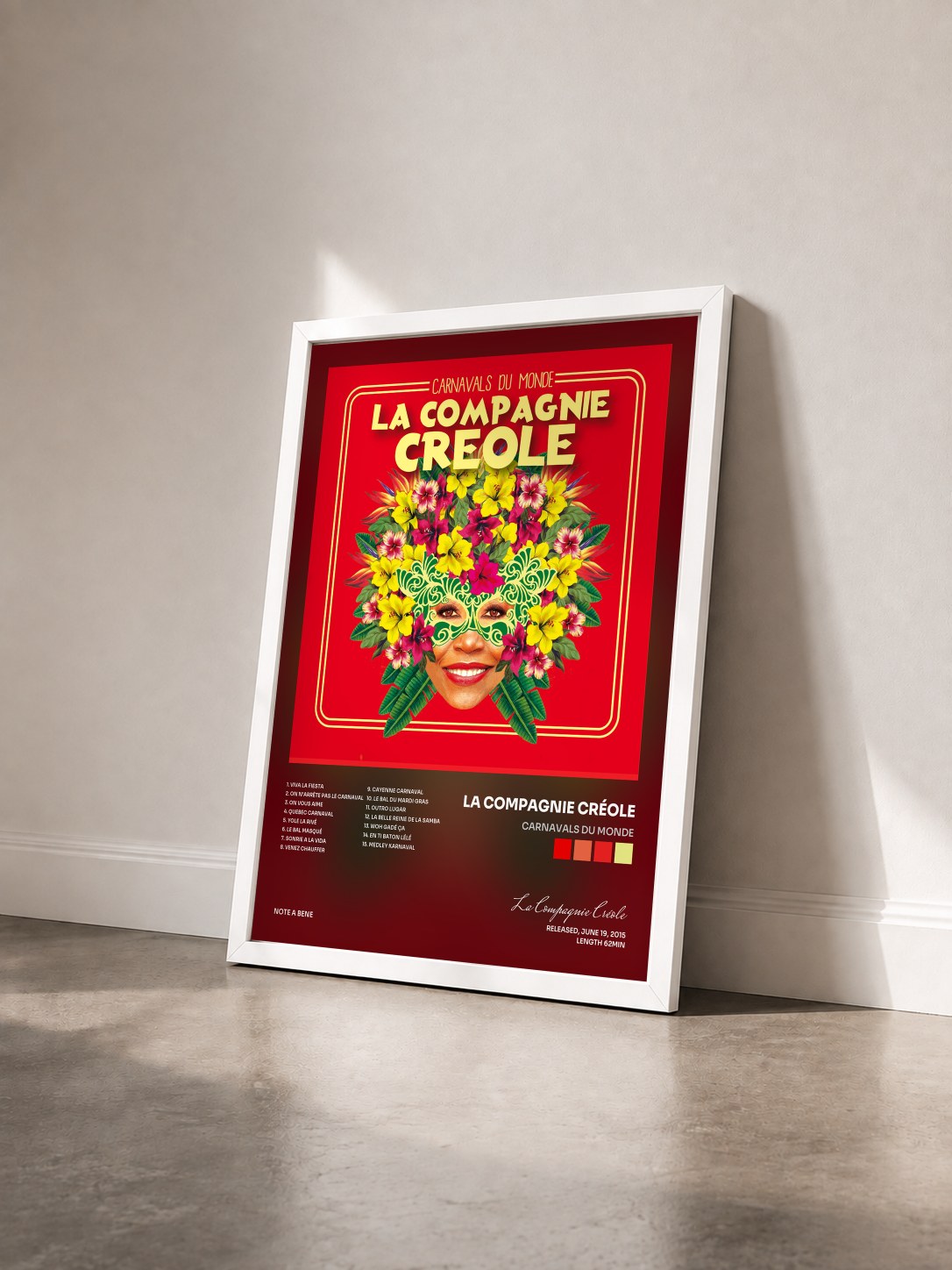 #blanc Tableau de l'album Carnavals du monde de La Compagnie Créole vu de trois quarts, cadre blanc