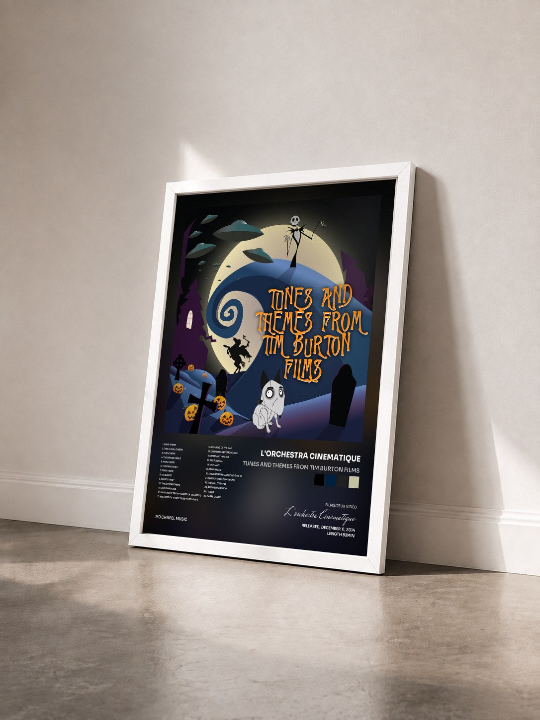 #blanc Tableau de l'album Tunes and Themes from Tim Burton Films de L'orchestra Cinematique vu de trois quarts, cadre blanc