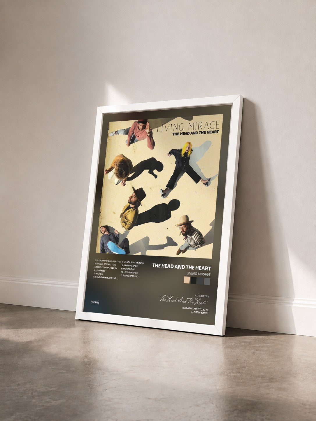 #blanc Tableau de l'album Living Mirage de The Head And The Heart vu de trois quarts, cadre blanc