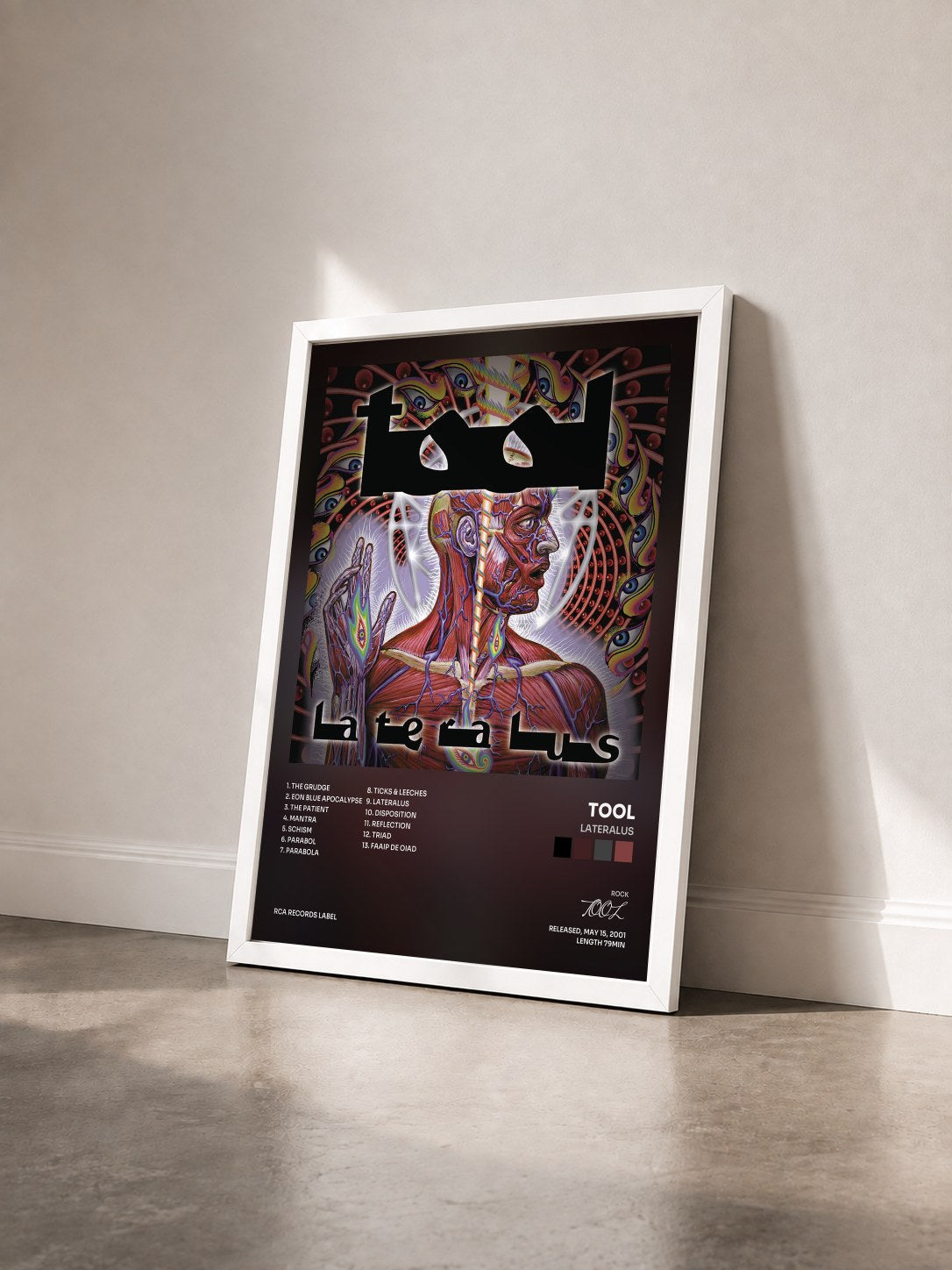 #blanc Lateralus by TOOL as a framed art print seen at an angle, white frame