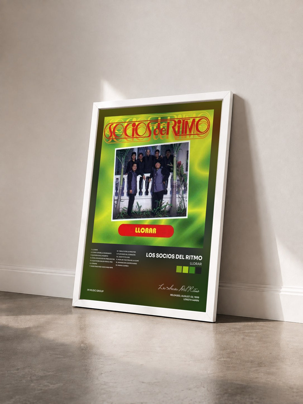 #blanc Tableau de l'album Llorar de Los Socios Del Ritmo vu de trois quarts, cadre blanc