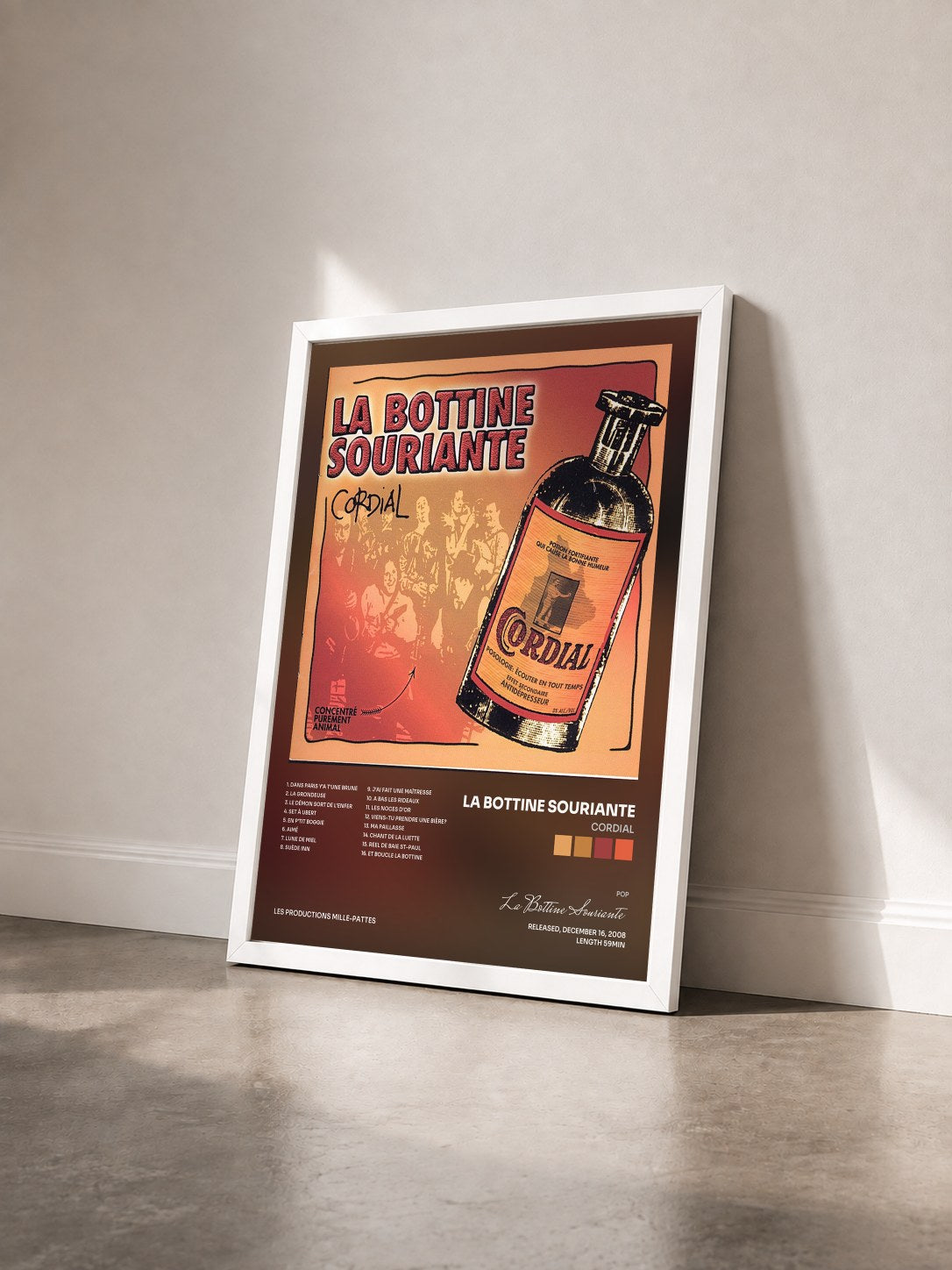 #blanc Tableau de l'album Cordial de La Bottine Souriante vu de trois quarts, cadre blanc
