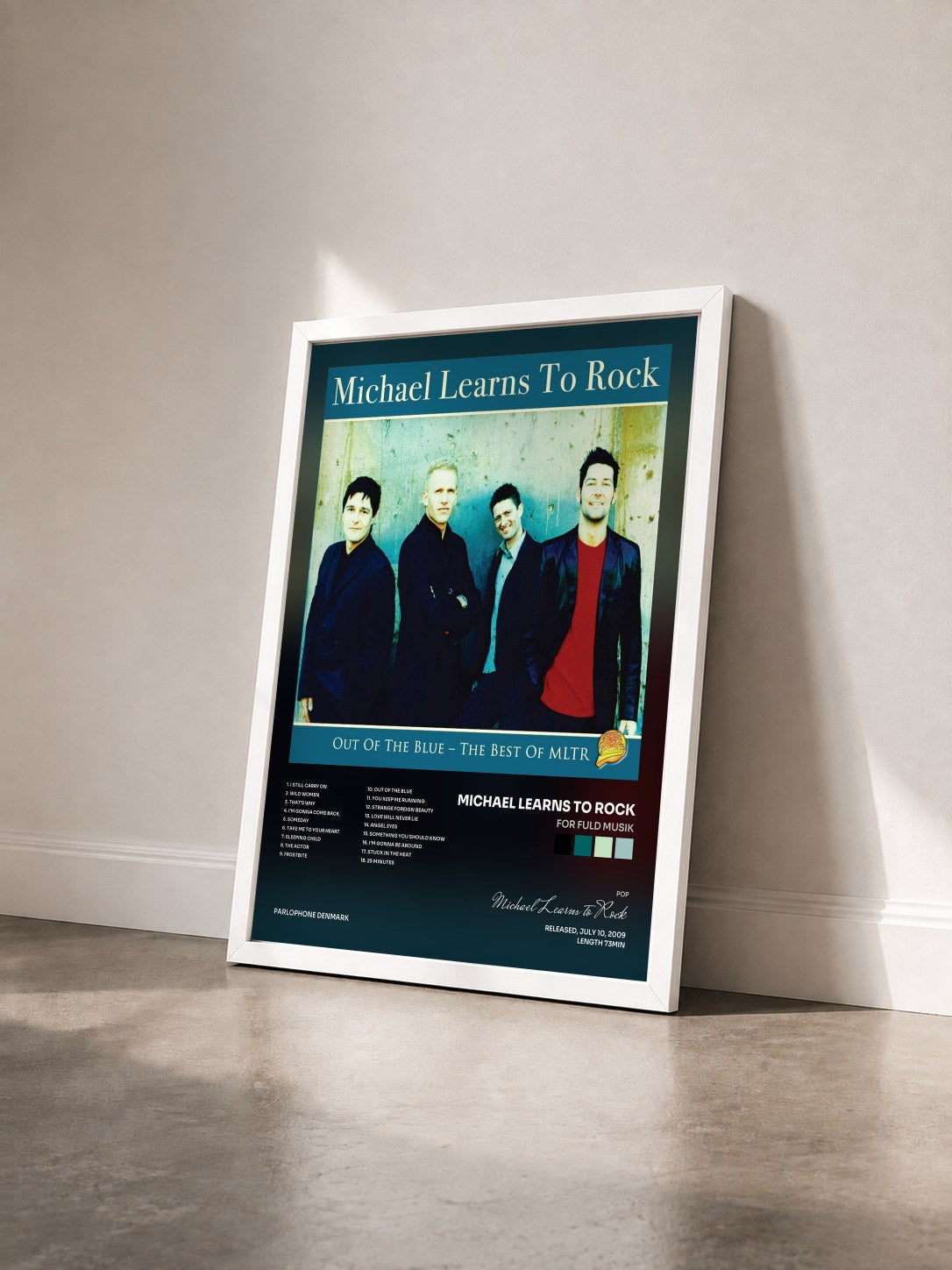 #blanc Tableau de l'album For Fuld Musik de Michael Learns to Rock vu de trois quarts, cadre blanc