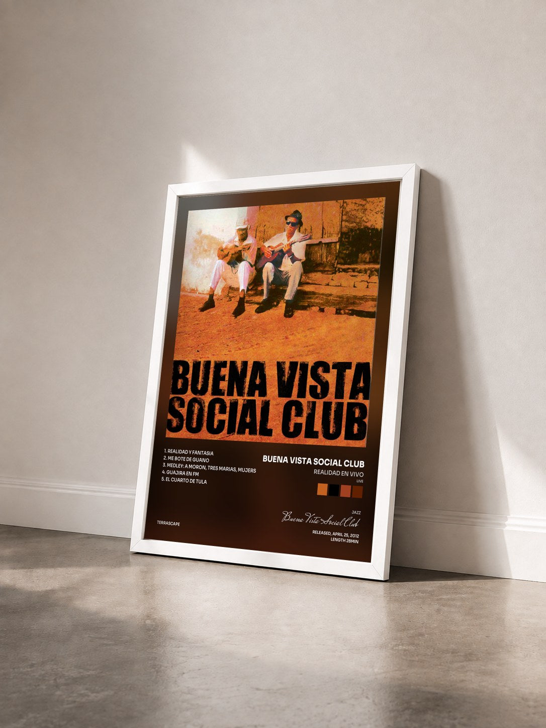 #blanc Tableau de l'album Realidad en Vivo (Live) de Buena Vista Social Club vu de trois quarts, cadre blanc