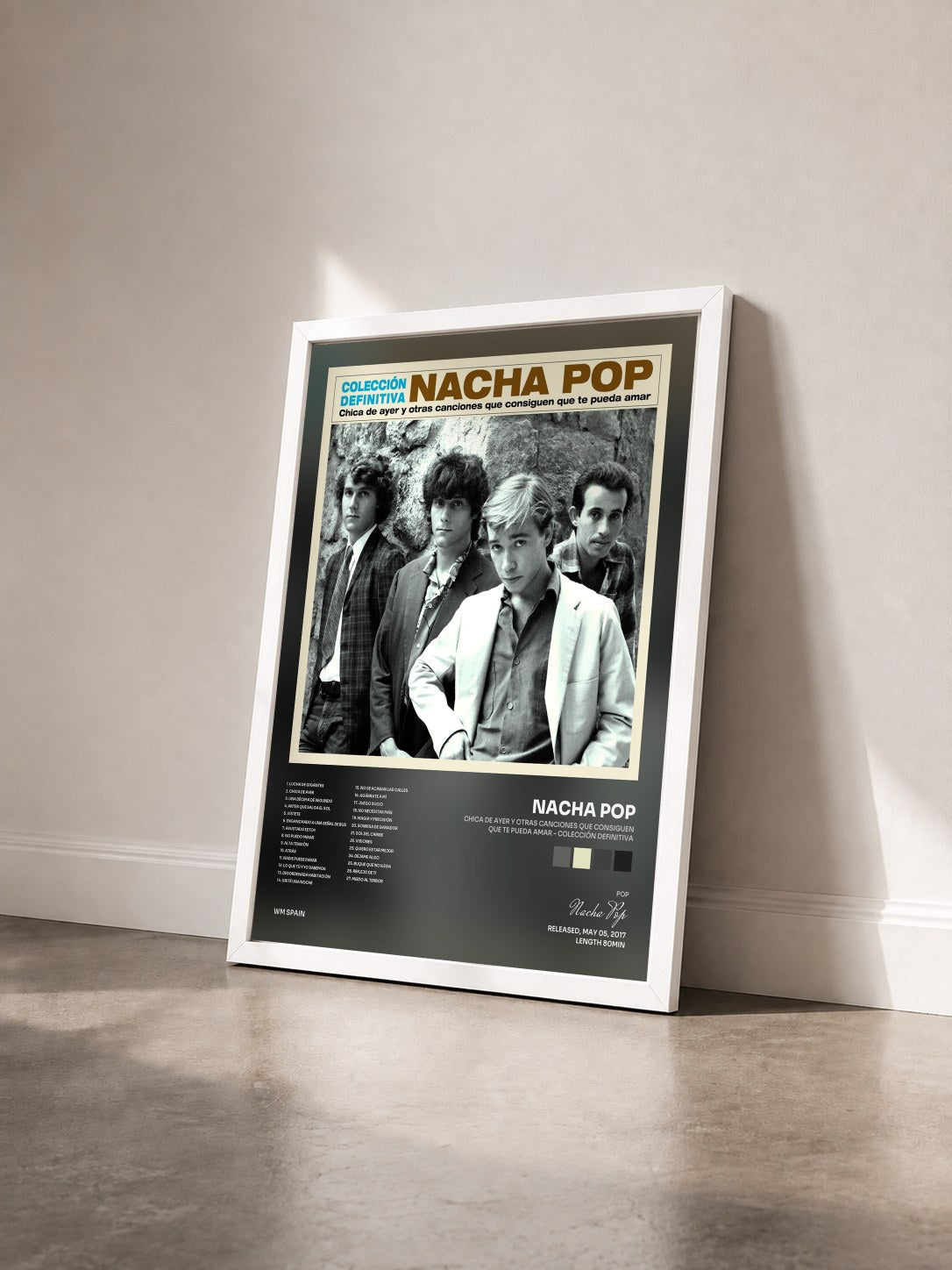 #blanc Tableau de l'album Chica de ayer y otras canciones que consiguen que te pueda amar - Colección Definitiva de Nacha Pop vu de trois quarts, cadre blanc