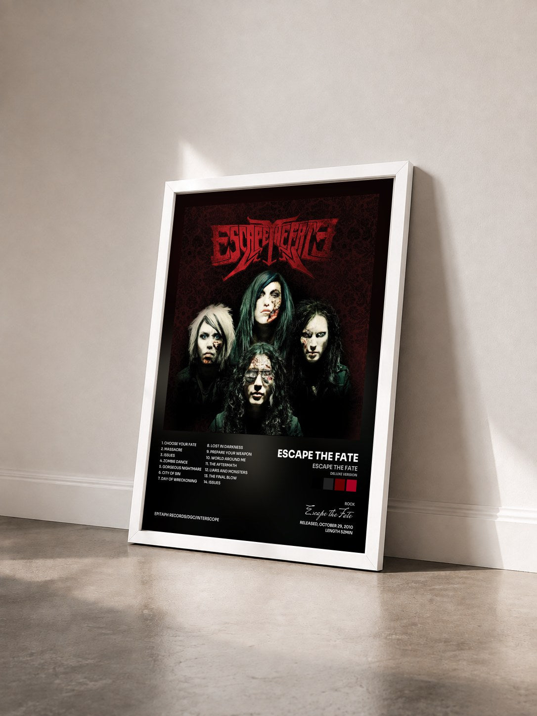 #blanc Escape The Fate (Deluxe Version) by Escape the Fate as a framed art print seen at an angle, white frame