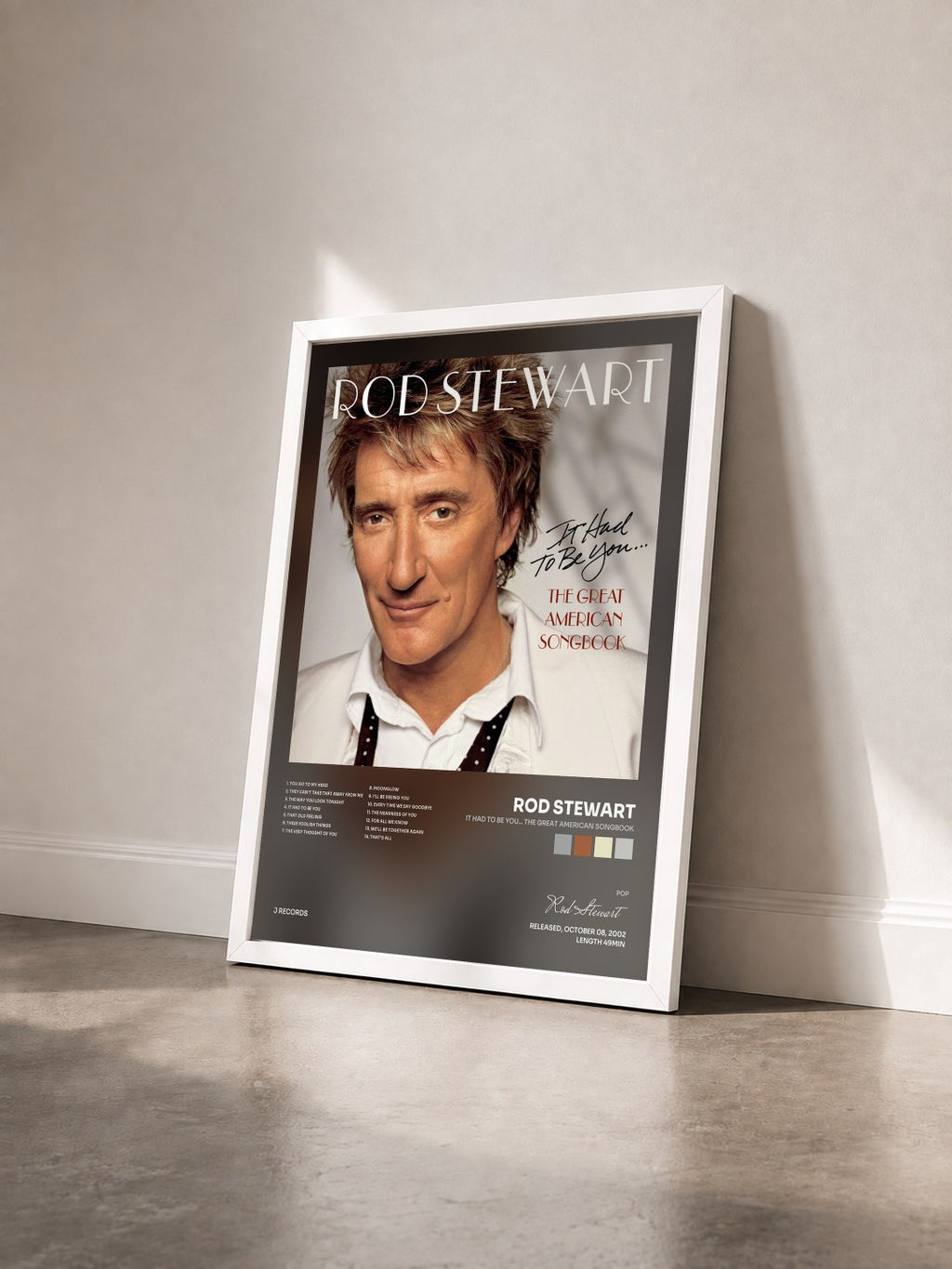 #blanc It Had To be You... The Great American Songbook by Rod Stewart as a framed art print seen at an angle, white frame