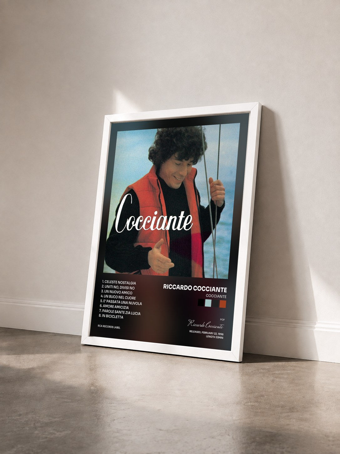 #blanc Tableau de l'album Cocciante de Riccardo Cocciante vu de trois quarts, cadre blanc
