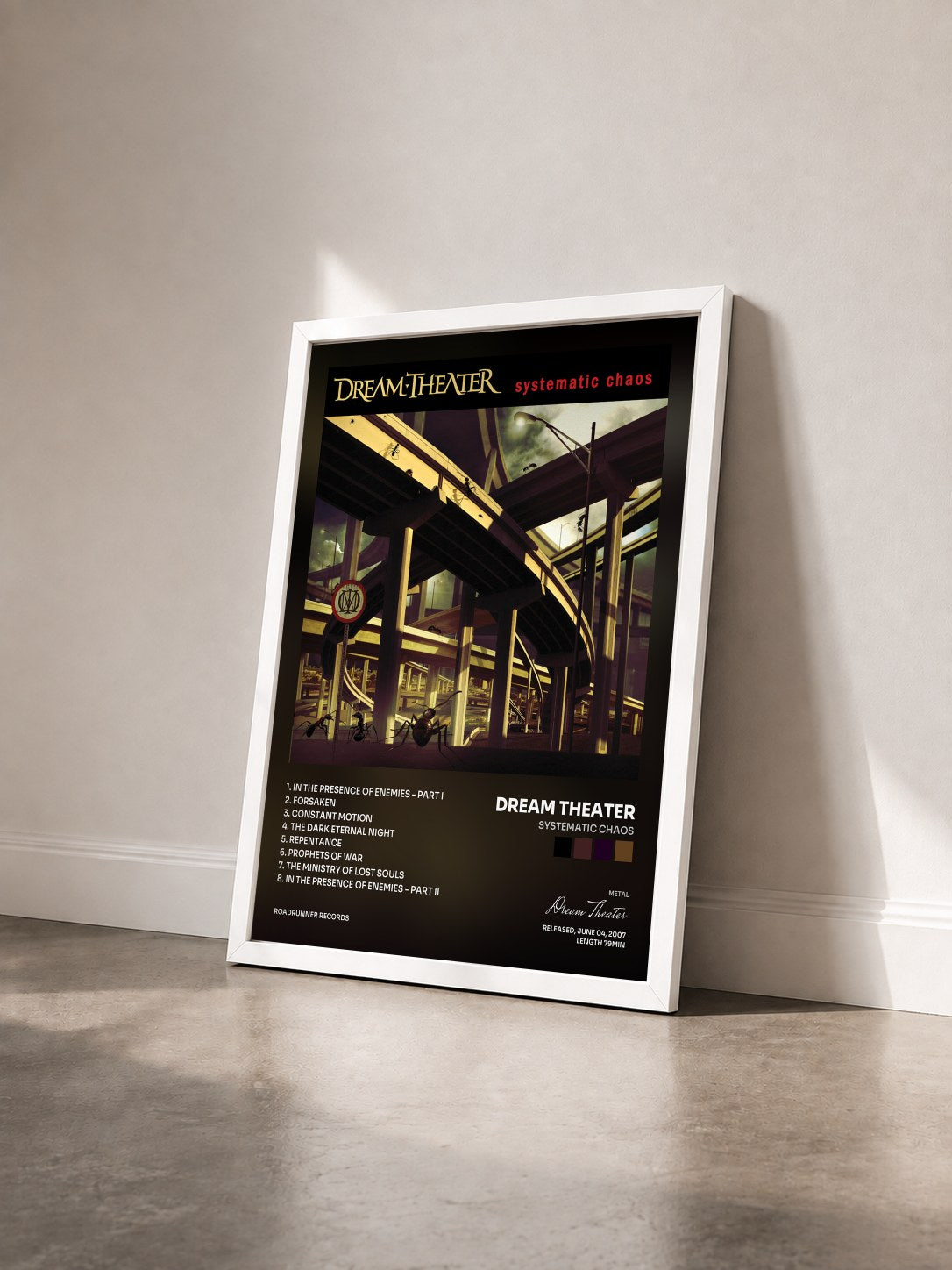 #blanc Systematic Chaos di Dream Theater in stampa incorniciata vista di tre quarti, cornice bianca